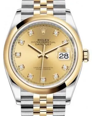 Rolex Datejust 36 Yellow Gold/Steel Champagne Diamond Dial & Smooth Domed Bezel Jubilee Bracelet 126203