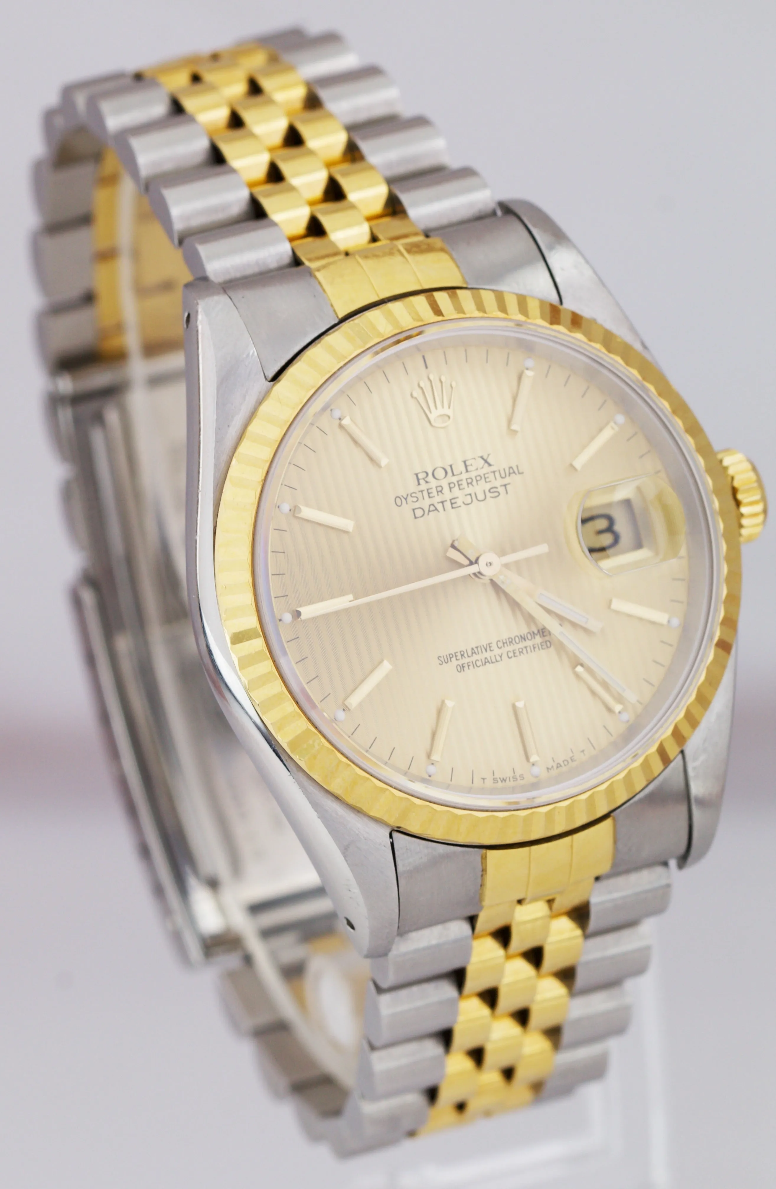 Rolex DateJust 36mm 16233 Champagne Tapestry 18K Two-Tone Jubilee Watch FULL SET