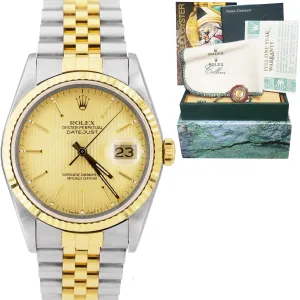 Rolex DateJust 36mm 16233 Champagne Tapestry 18K Two-Tone Jubilee Watch FULL SET