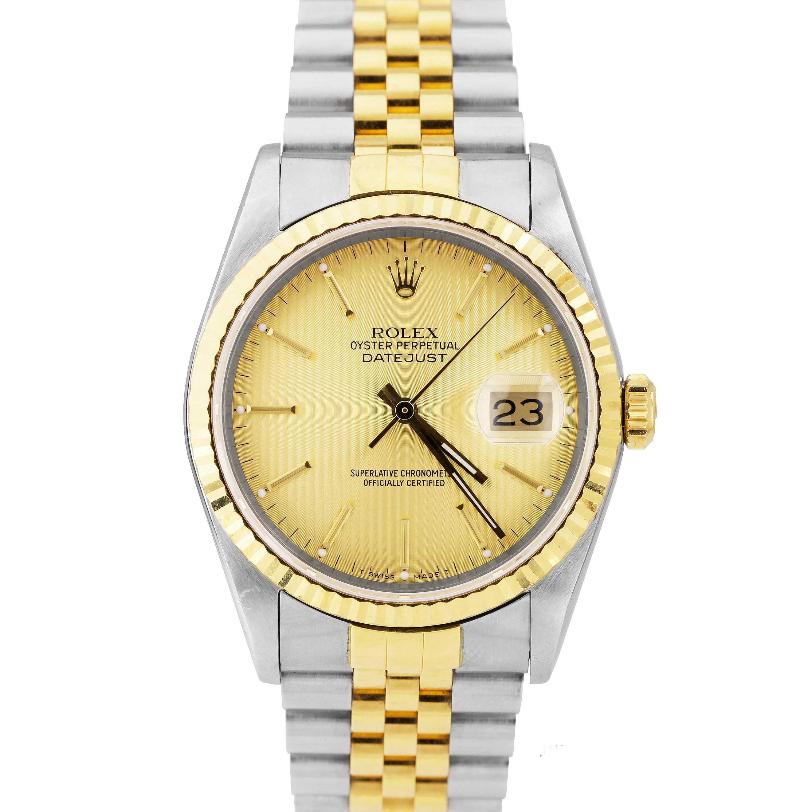 Rolex DateJust 36mm 16233 Champagne Tapestry 18K Two-Tone Jubilee Watch FULL SET