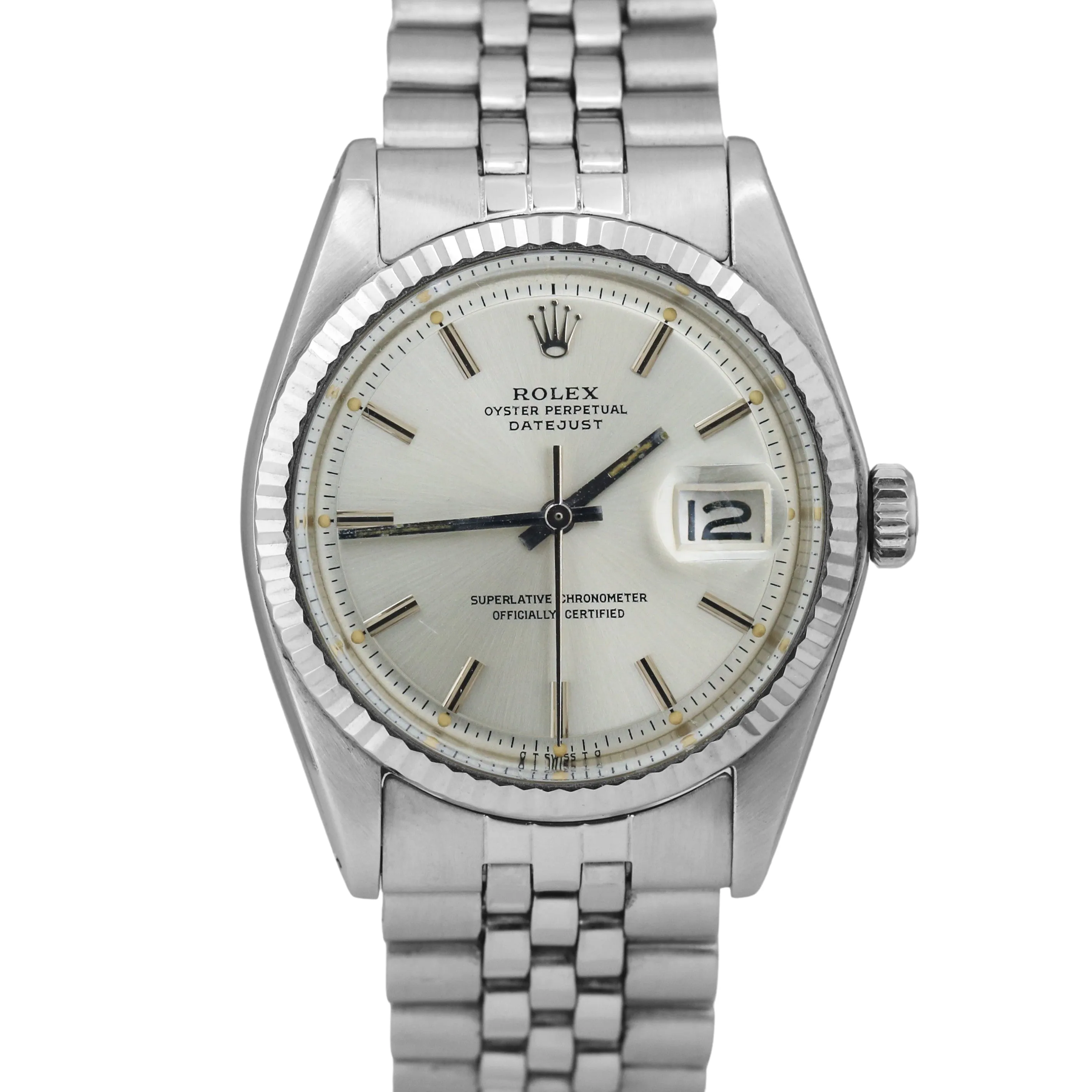 Rolex DateJust 36mm SILVER PIE PAN Stainless Steel 18K Fluted JUBILEE 1601 BOX