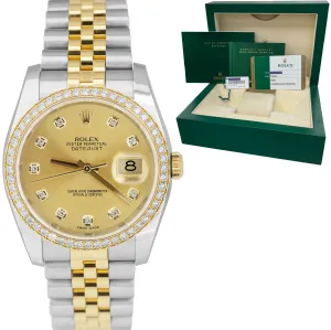 Rolex DateJust 36mm Stainless 18K Gold FACTORY DIAMOND Jubilee Watch 116243 BP