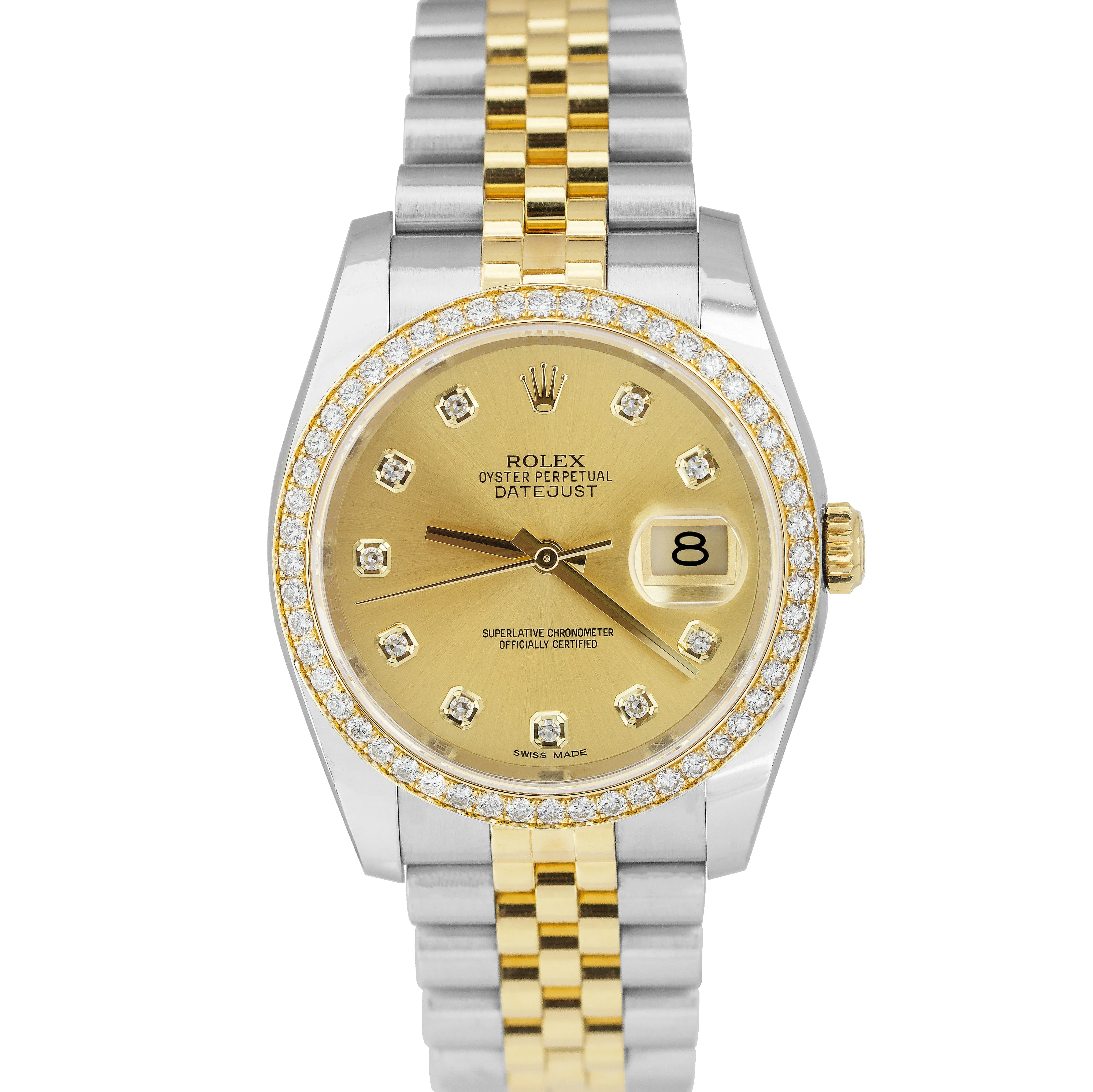 Rolex DateJust 36mm Stainless 18K Gold FACTORY DIAMOND Jubilee Watch 116243 BP