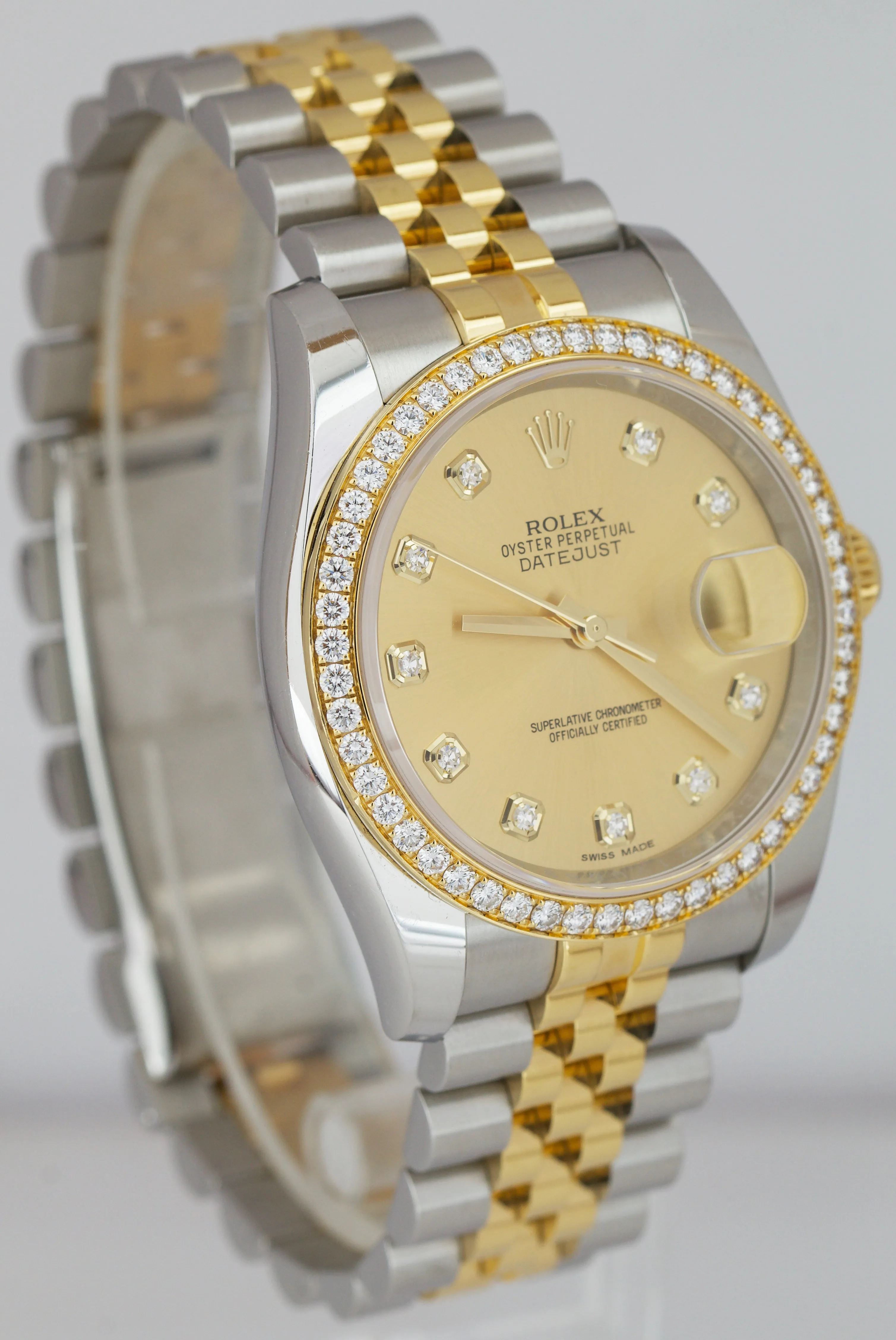 Rolex DateJust 36mm Stainless 18K Gold FACTORY DIAMOND Jubilee Watch 116243 BP