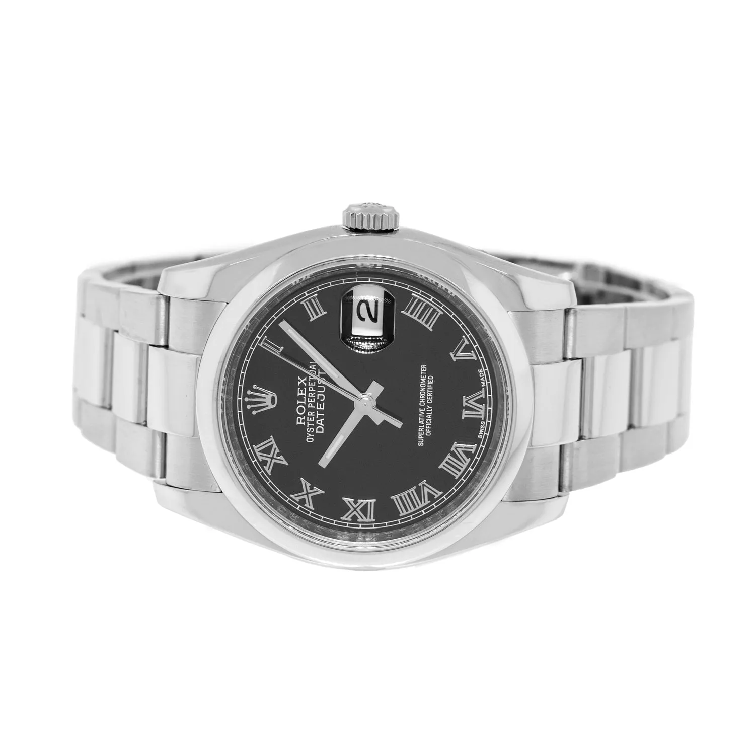 Rolex Datejust 36mm Stainless Steel Black Roman Dial & Domed Bezel 116200