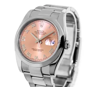 Rolex Datejust 36mm Stainless Steel Salmon Roman Dial Smooth Bezel 116200