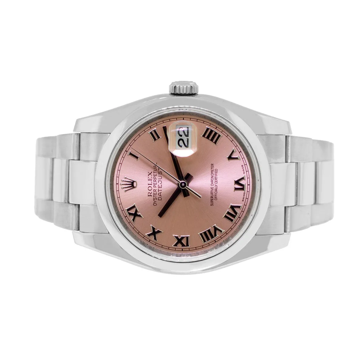 Rolex Datejust 36mm Stainless Steel Salmon Roman Dial Smooth Bezel 116200