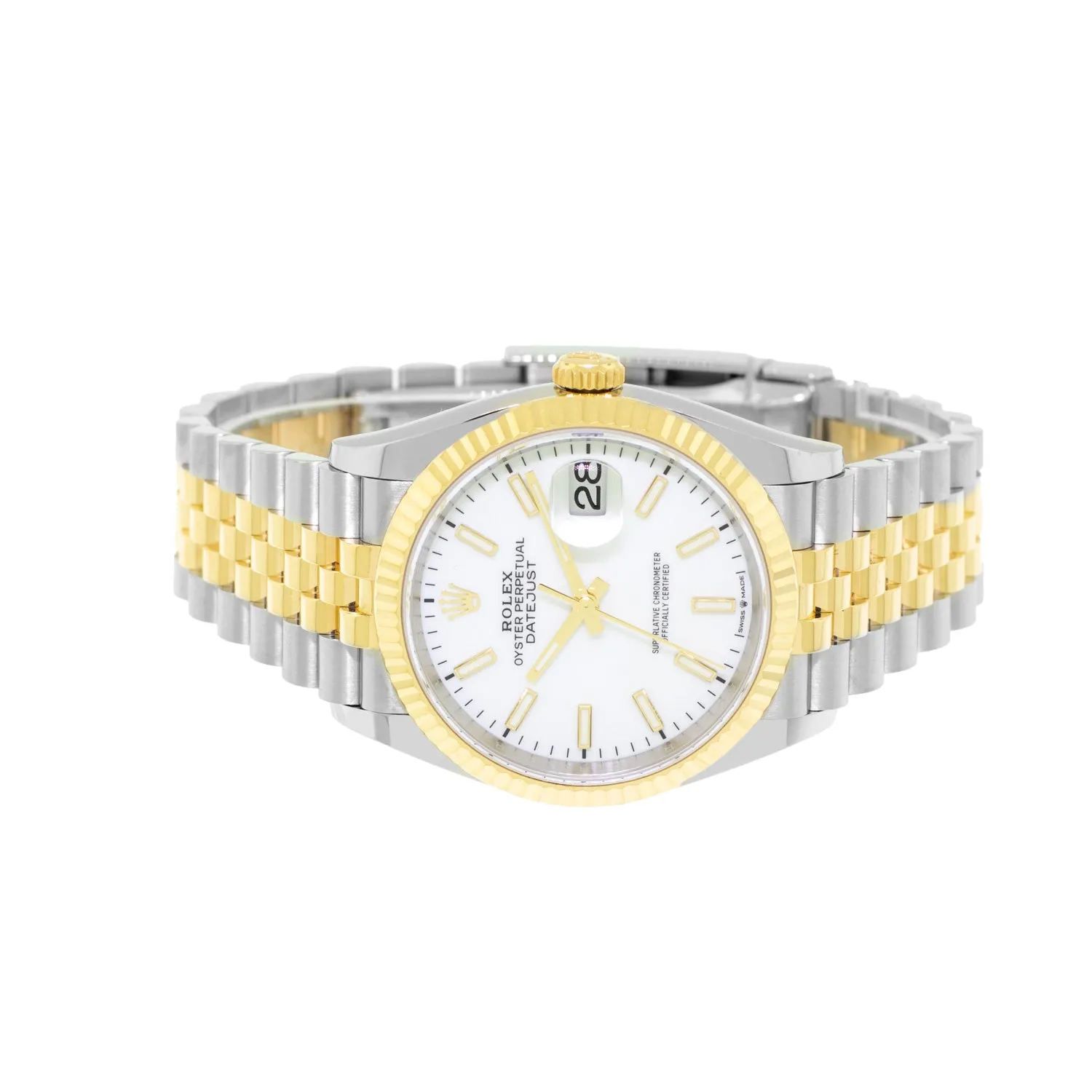 Rolex Datejust 36mm Yellow Gold & Steel White Index & Fluted Bezel 126233