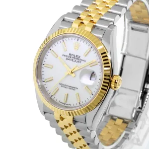 Rolex Datejust 36mm Yellow Gold & Steel White Index & Fluted Bezel 126233