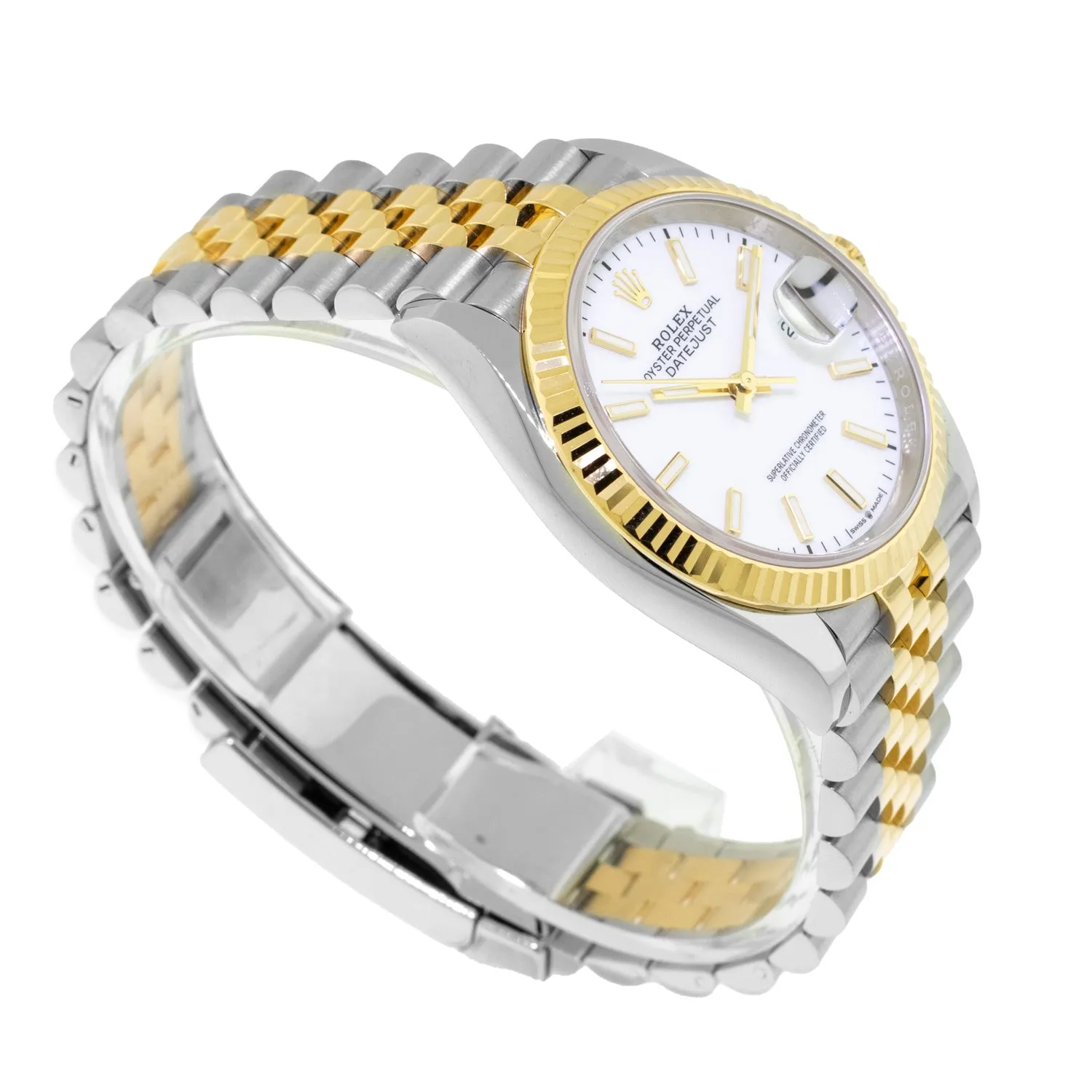 Rolex Datejust 36mm Yellow Gold & Steel White Index & Fluted Bezel 126233
