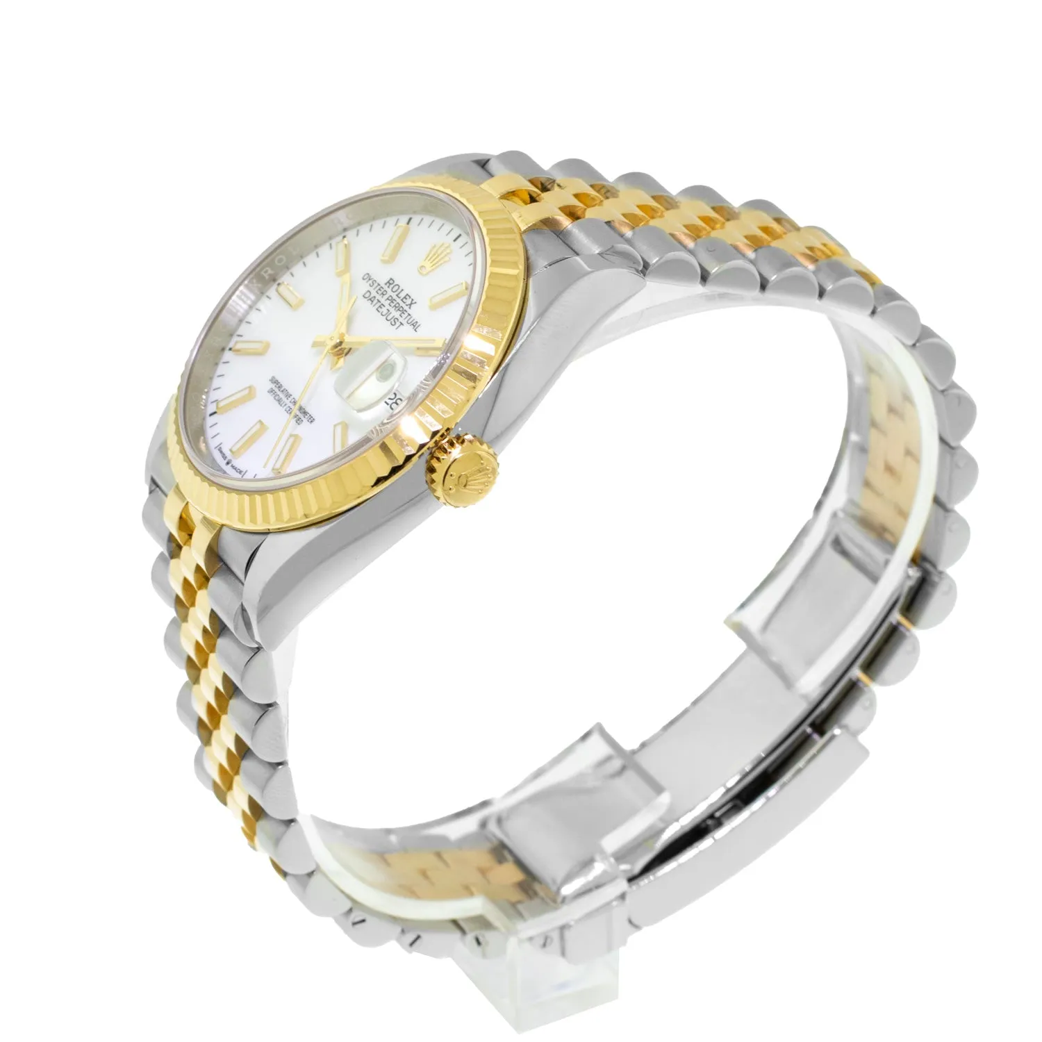 Rolex Datejust 36mm Yellow Gold & Steel White Index & Fluted Bezel 126233