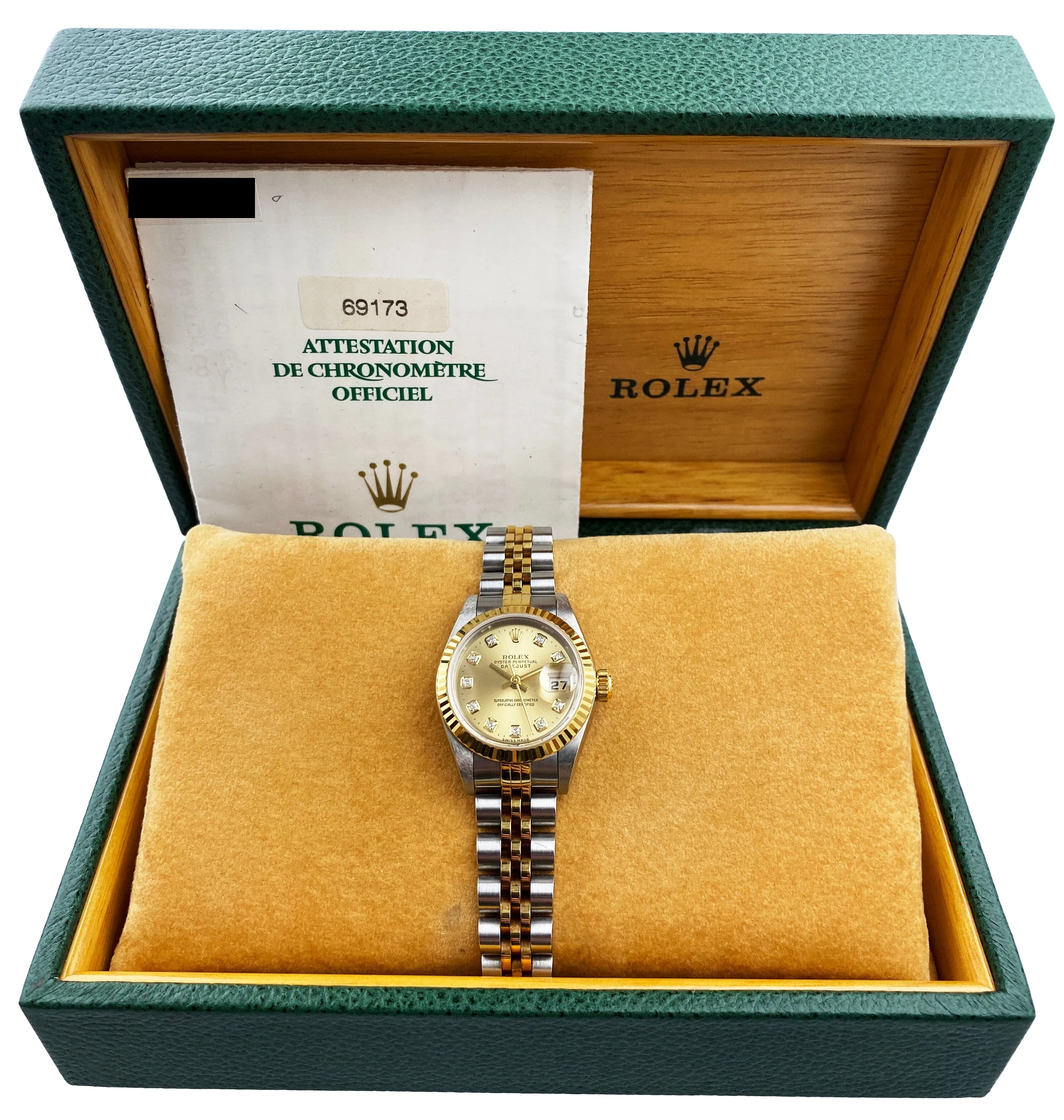 Rolex Datejust 69173 Diamond Dial Ladies Watch Box & Papers