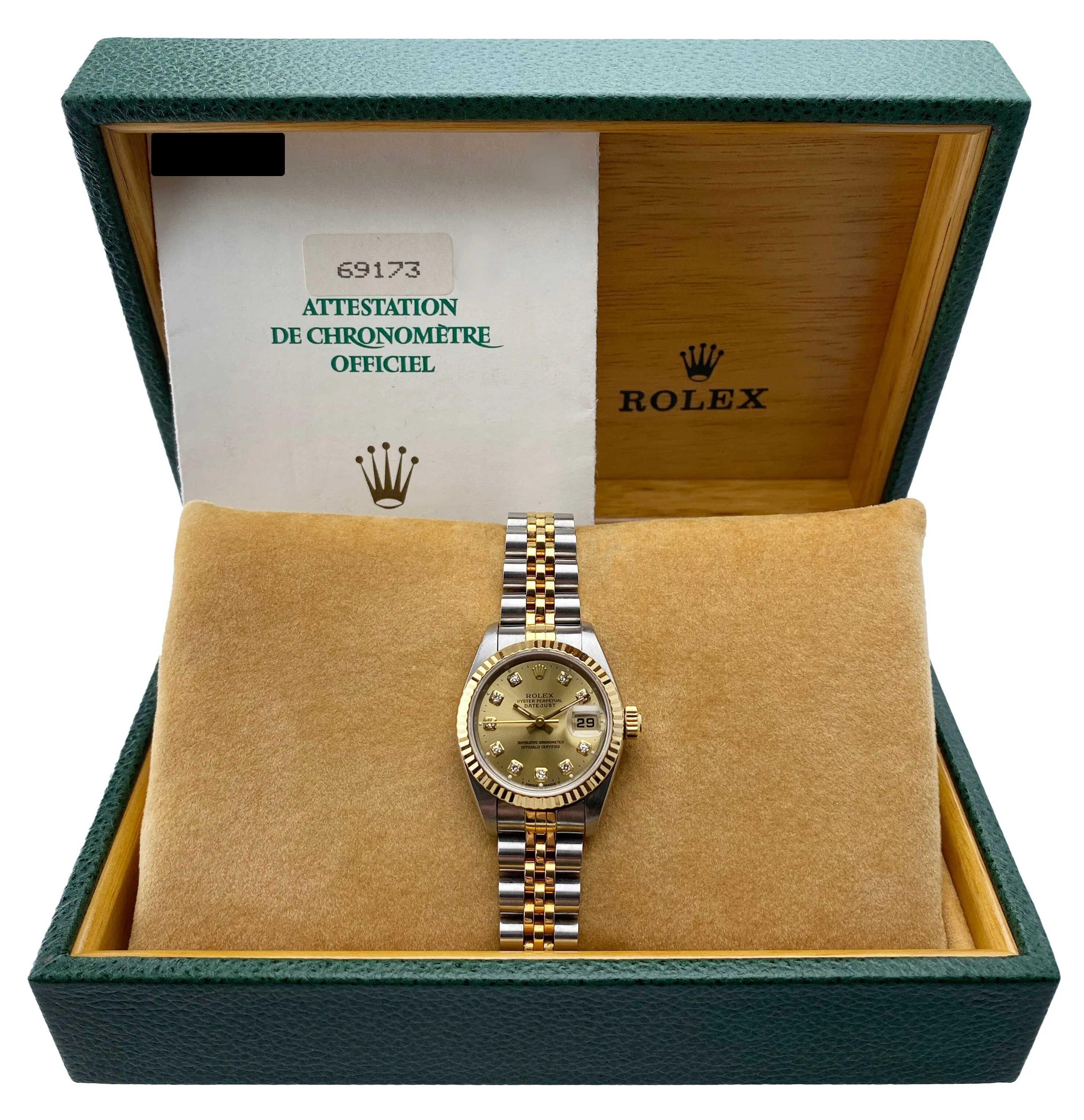 Rolex Datejust 69173 Diamond Dial Ladies Watch Box Papers