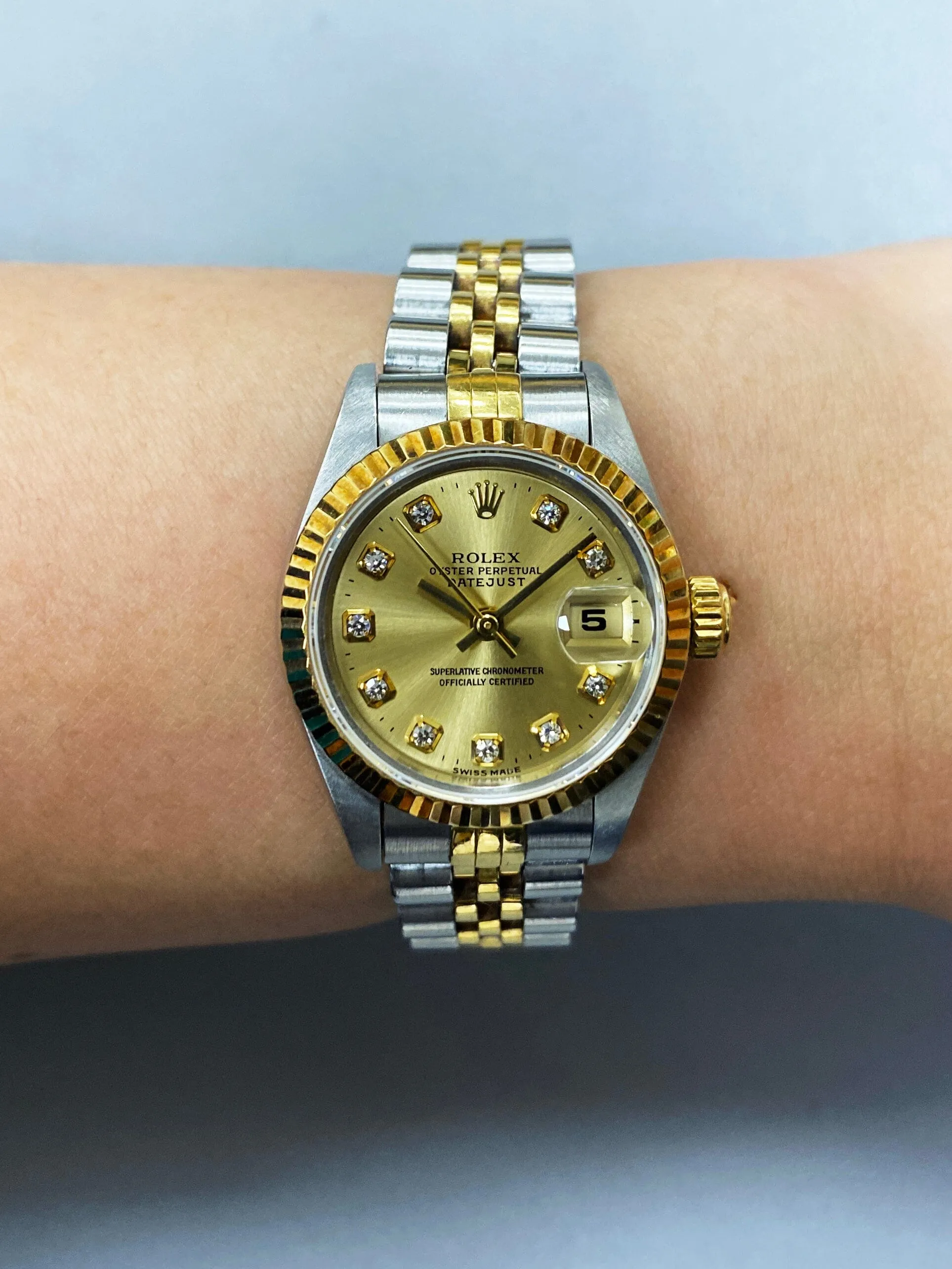 Rolex Datejust 69173 Diamond Dial Ladies Watch Box Papers