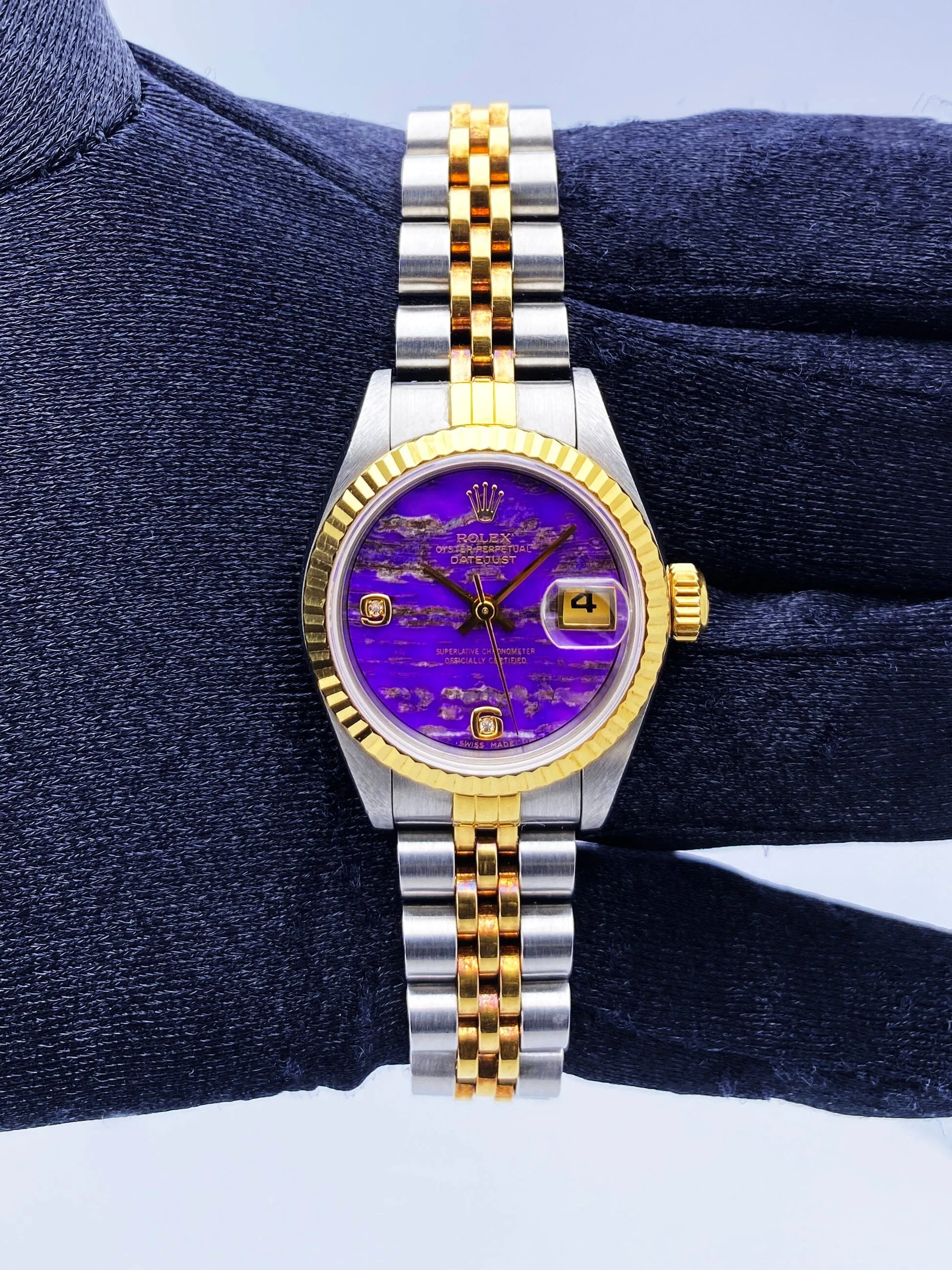 Rolex Datejust 69173 Diamond Sugalite Dial Ladies Watch Box Papers