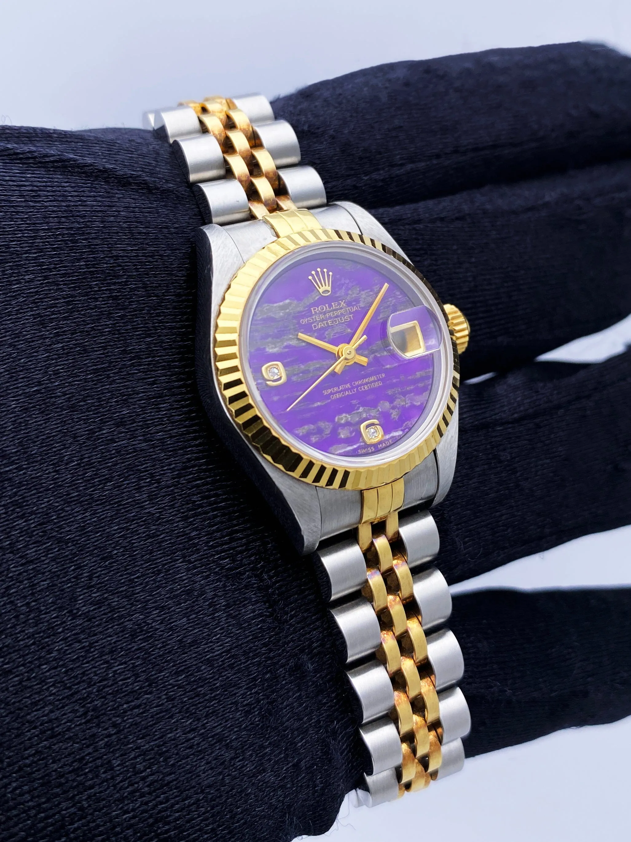 Rolex Datejust 69173 Diamond Sugalite Dial Ladies Watch Box Papers