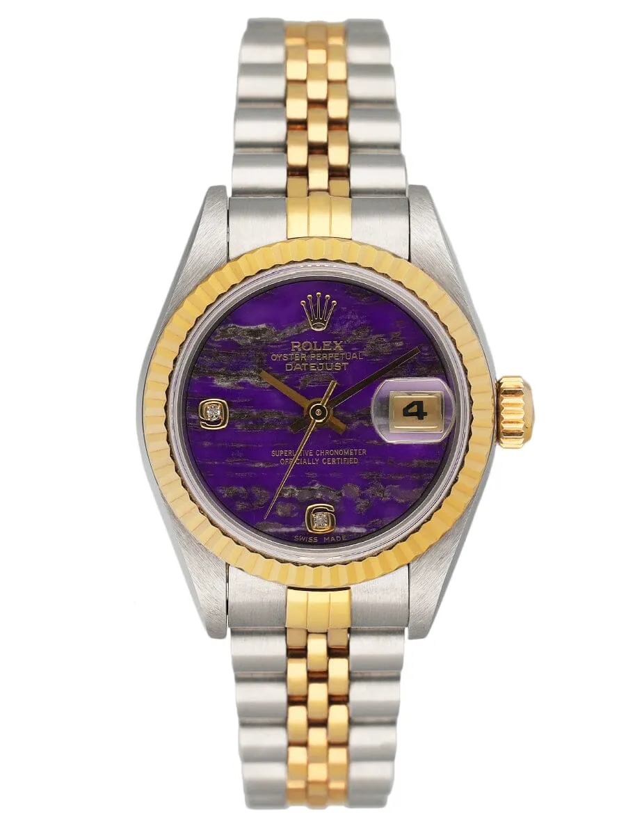 Rolex Datejust 69173 Diamond Sugalite Dial Ladies Watch Box Papers