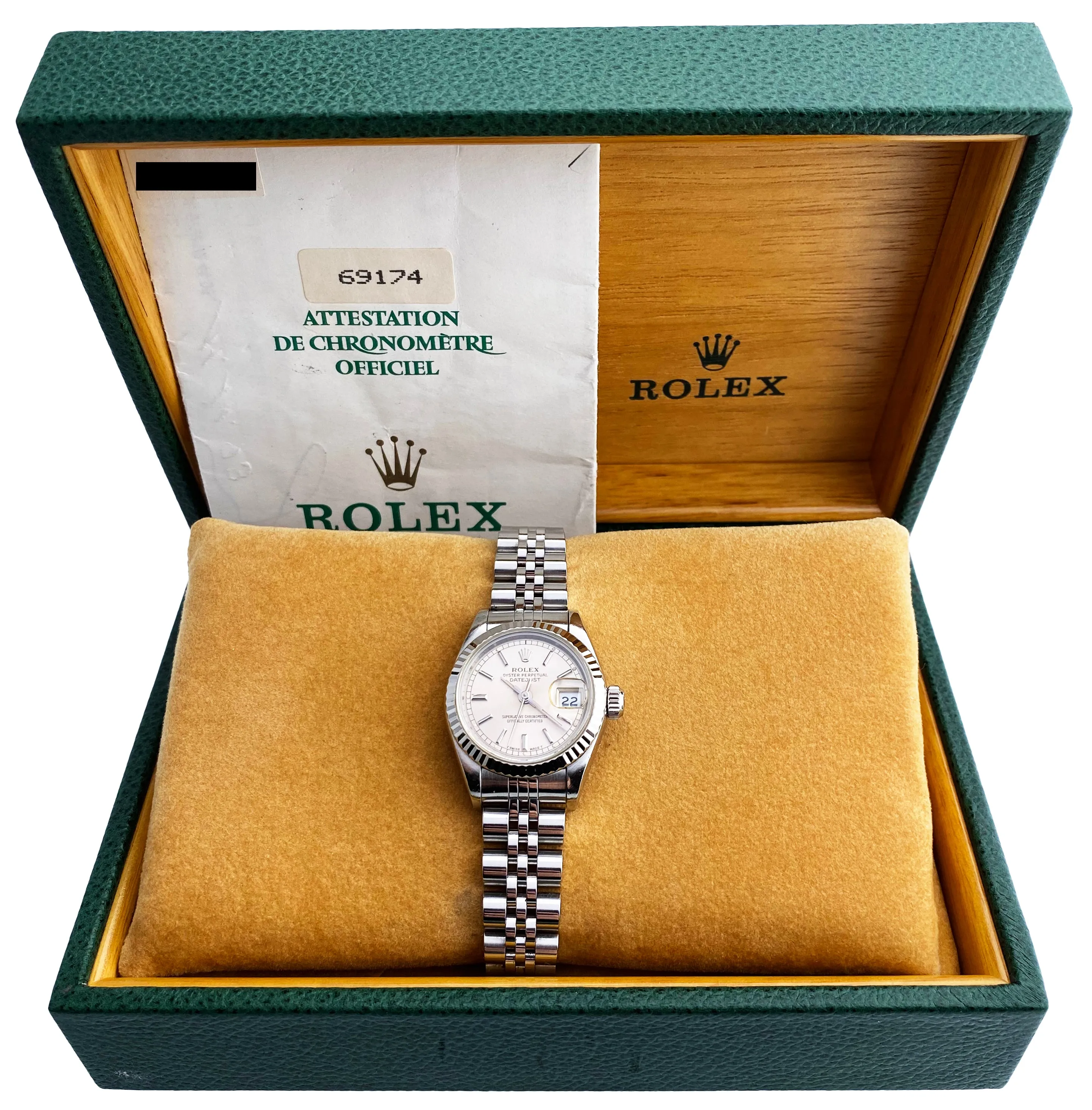 Rolex Datejust 69174 Sliver Dial Ladies Watch Box & Papers