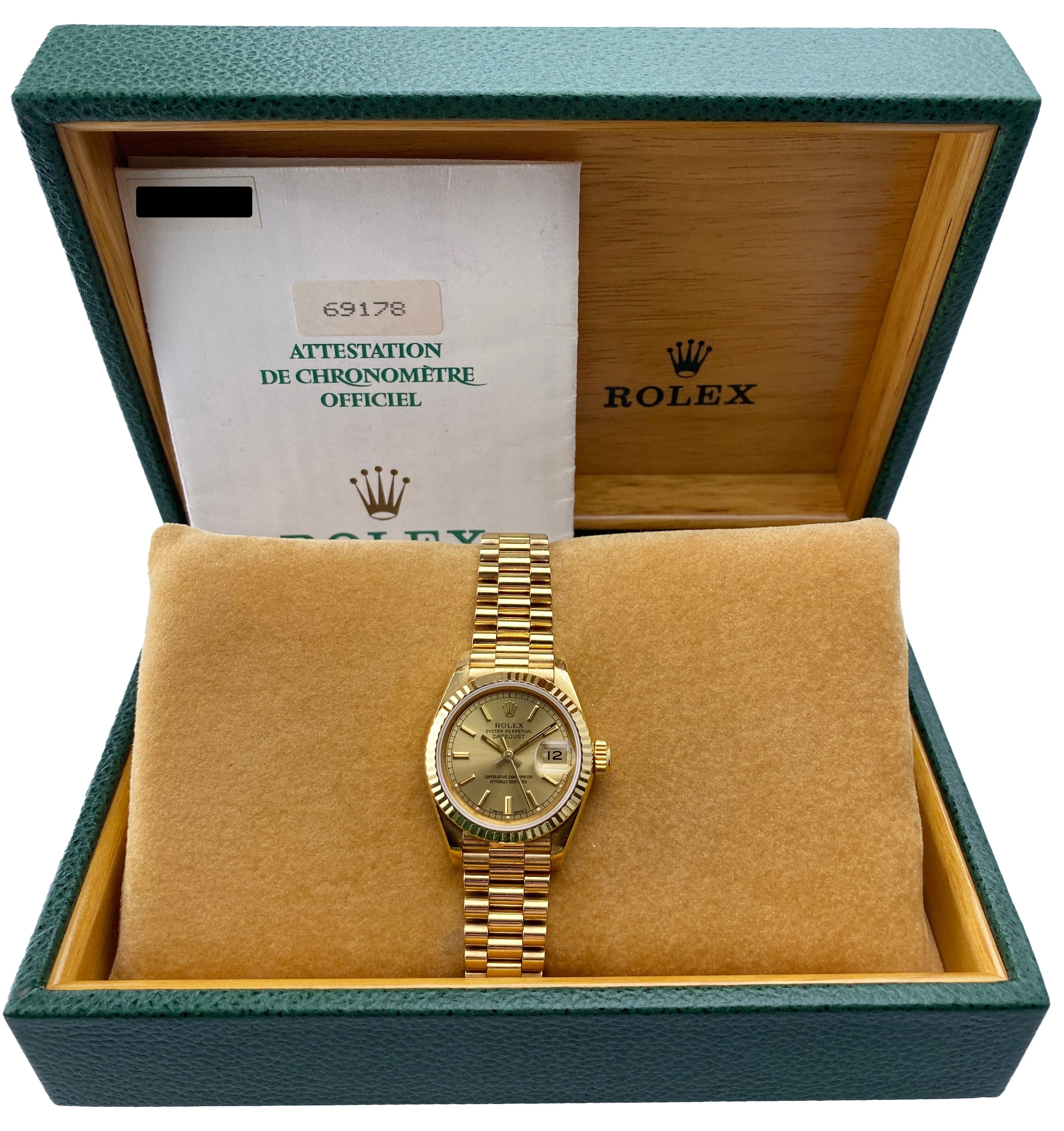 Rolex Datejust 69178 Champagne Dial Ladies Watch Box Papers