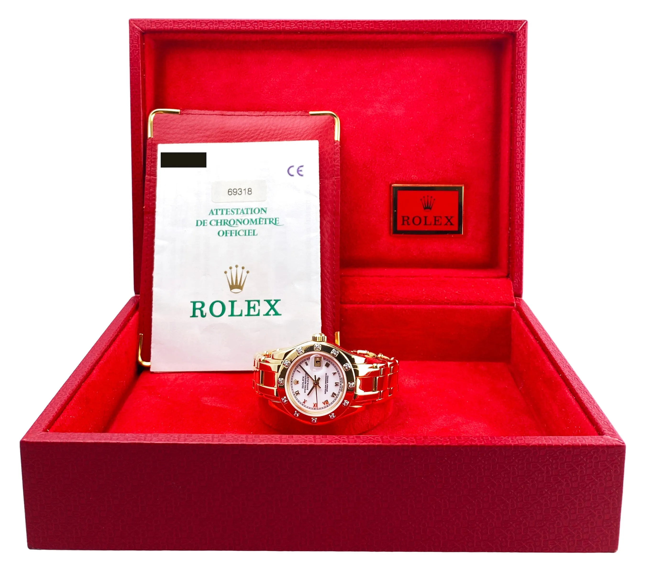 Rolex Datejust 69318 White Dial Yellow Gold Ladies Watch Box Papers