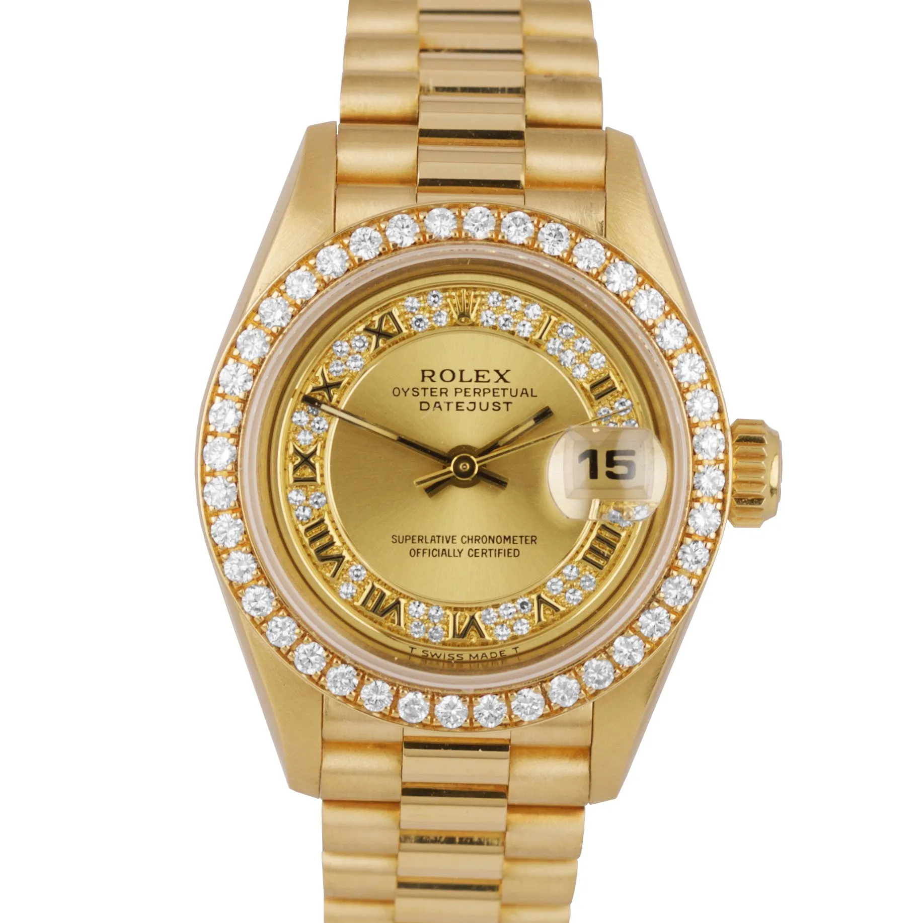 Rolex DateJust President 'Crown Collection' 26mm Diamond Yellow Gold Watch 69138