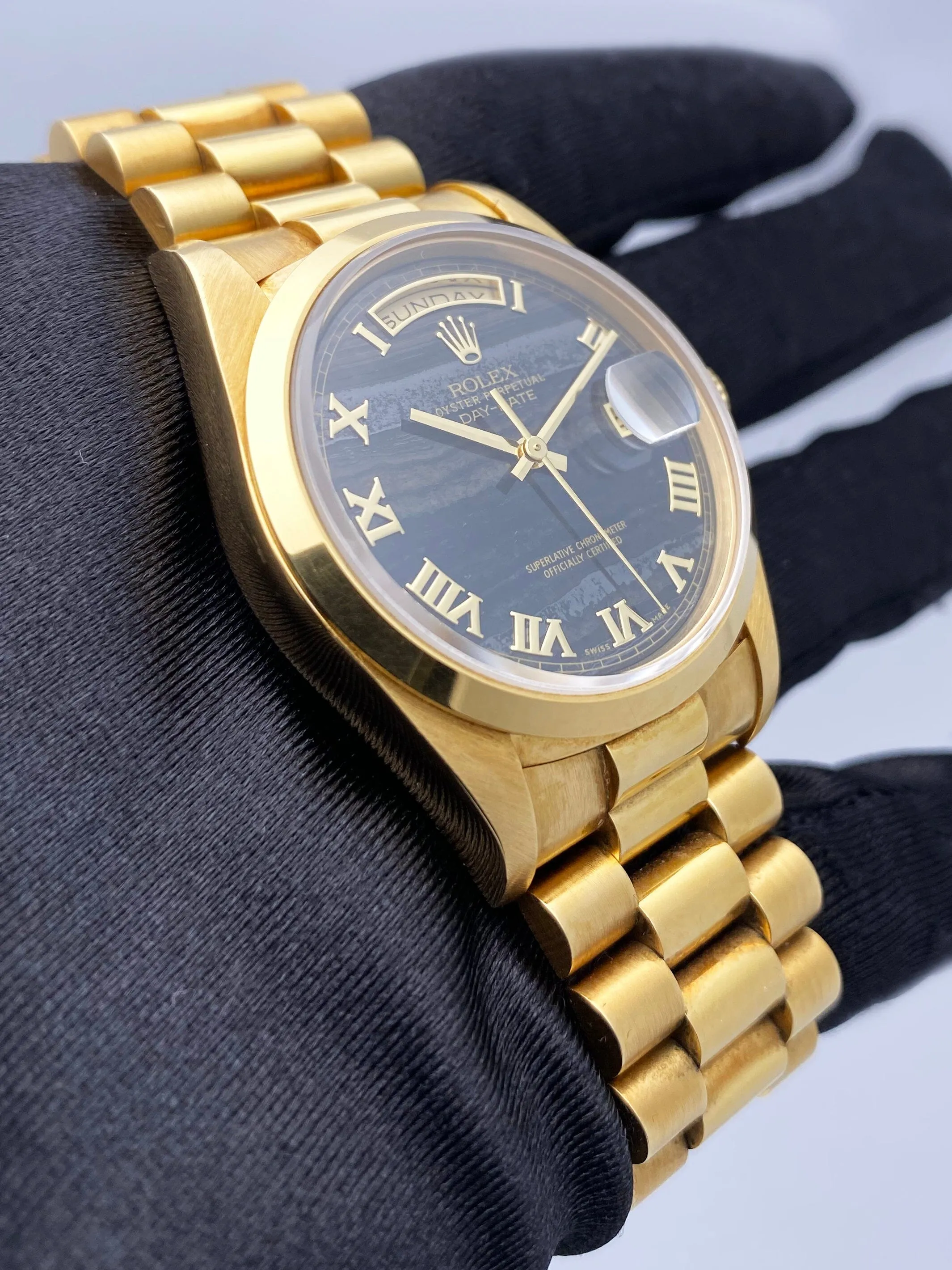 Rolex Day-Date 18208 Ferrite Dial Yellow Gold Mens Watch Box Papers