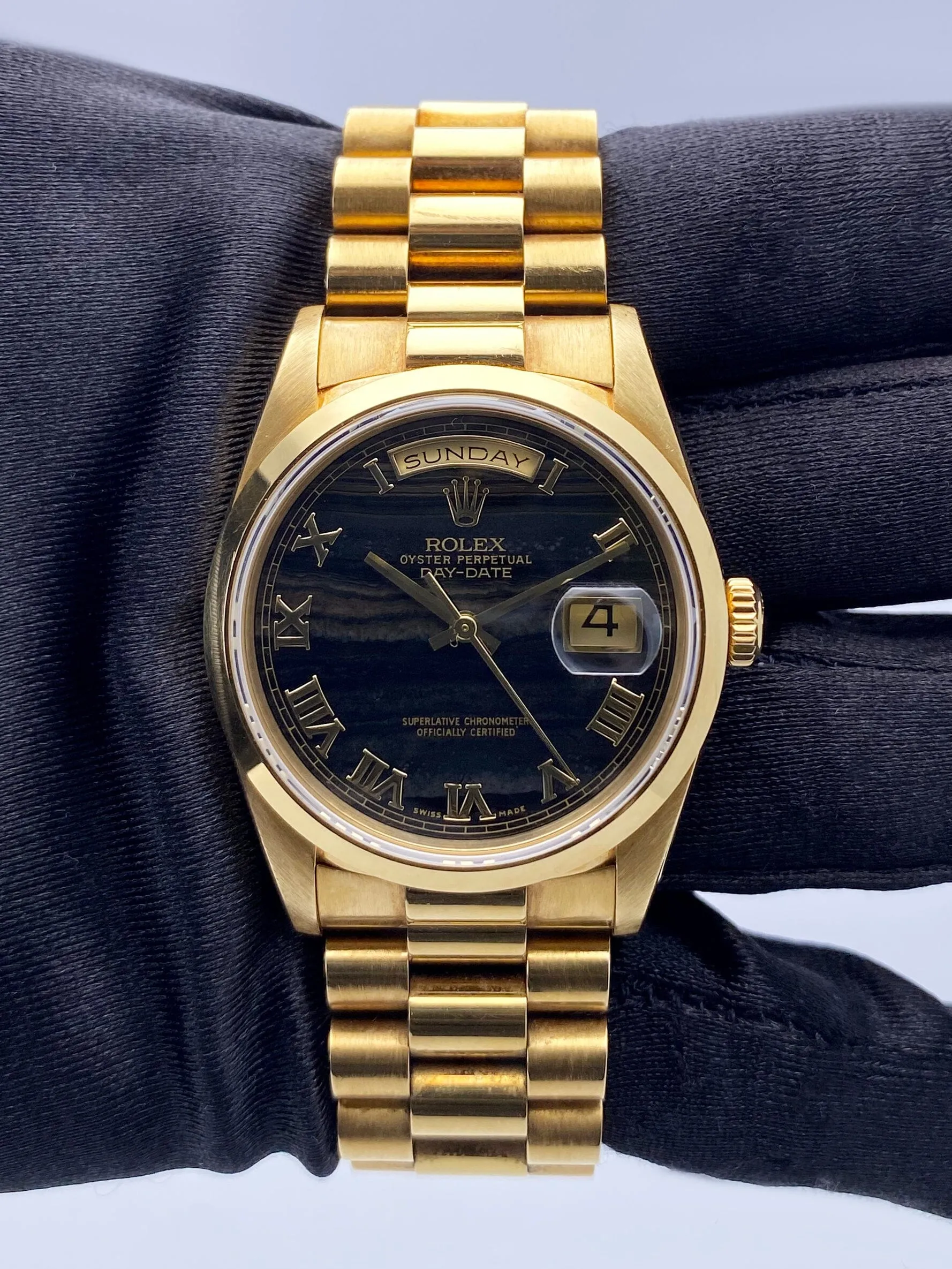 Rolex Day-Date 18208 Ferrite Dial Yellow Gold Mens Watch Box Papers
