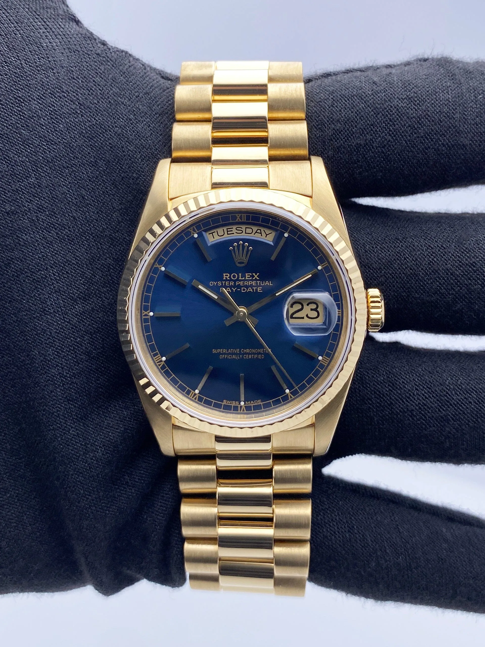 Rolex Day Date 18238 Blue Dial 18K Yellow Gold Mens Watch