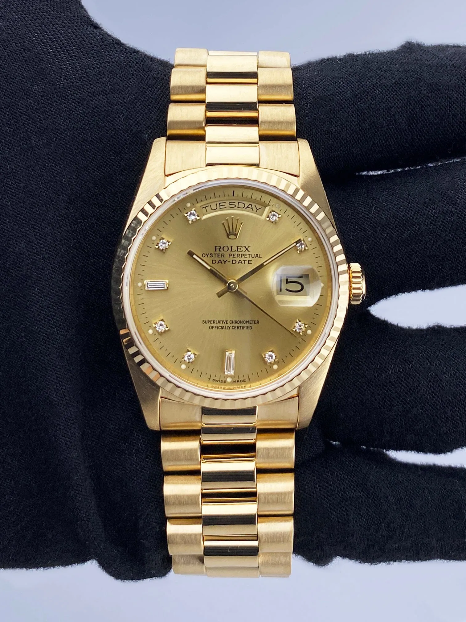 Rolex Day Date 18238 Diamond Champagne Dial Mens Watch