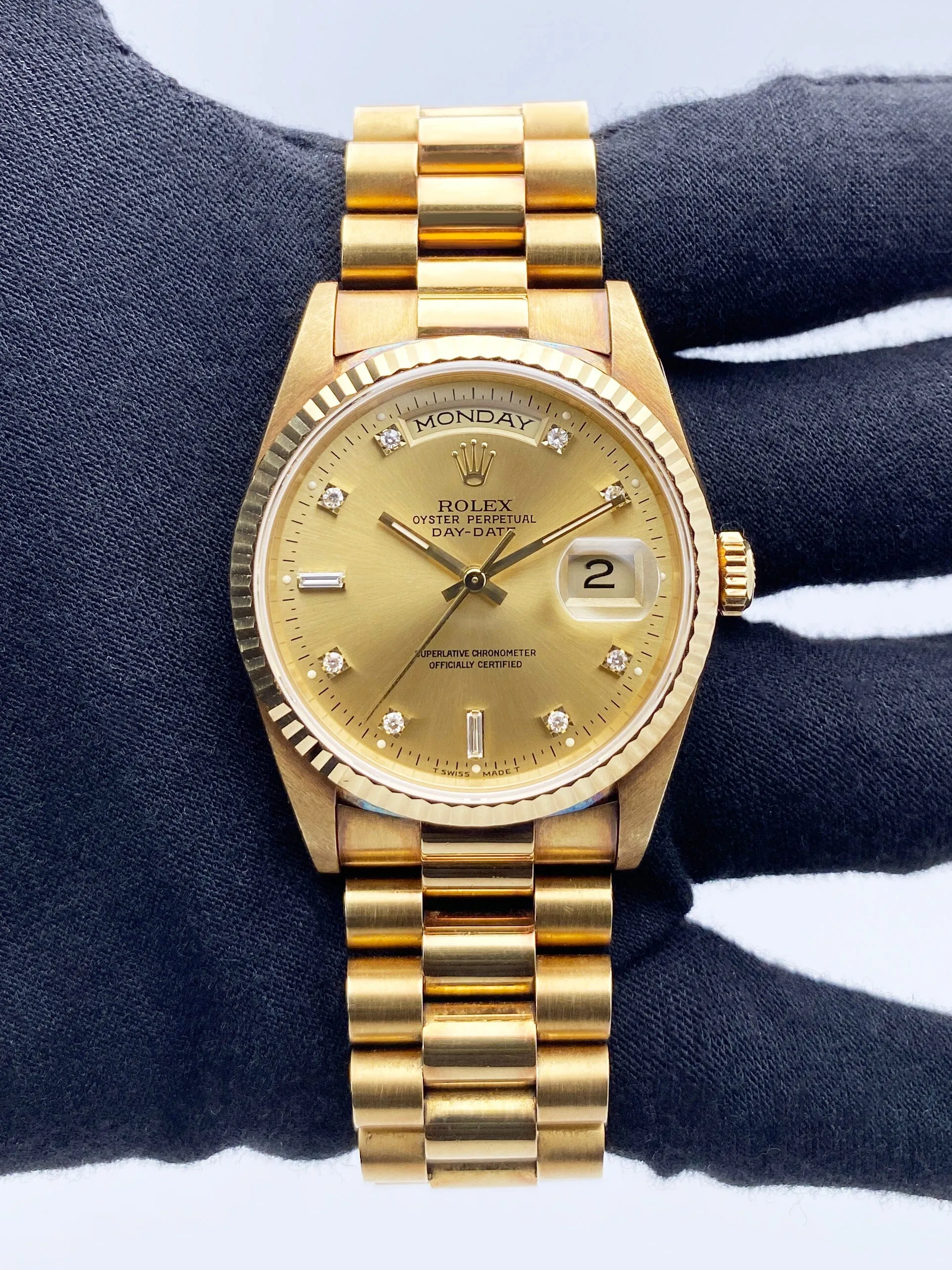 Rolex Day Date 18238 Diamond Dial Mens Watch Box Papers