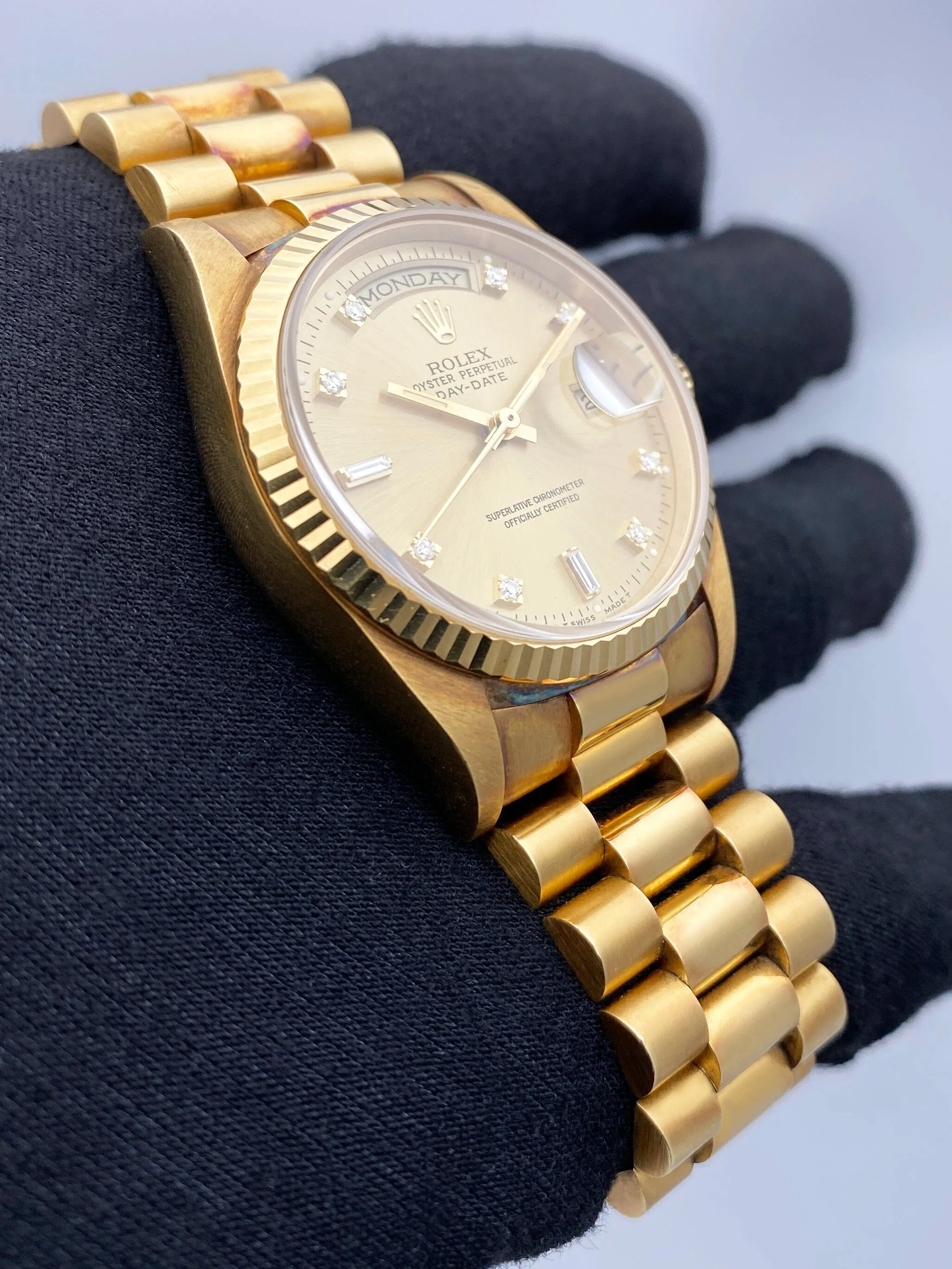 Rolex Day Date 18238 Diamond Dial Mens Watch Box Papers