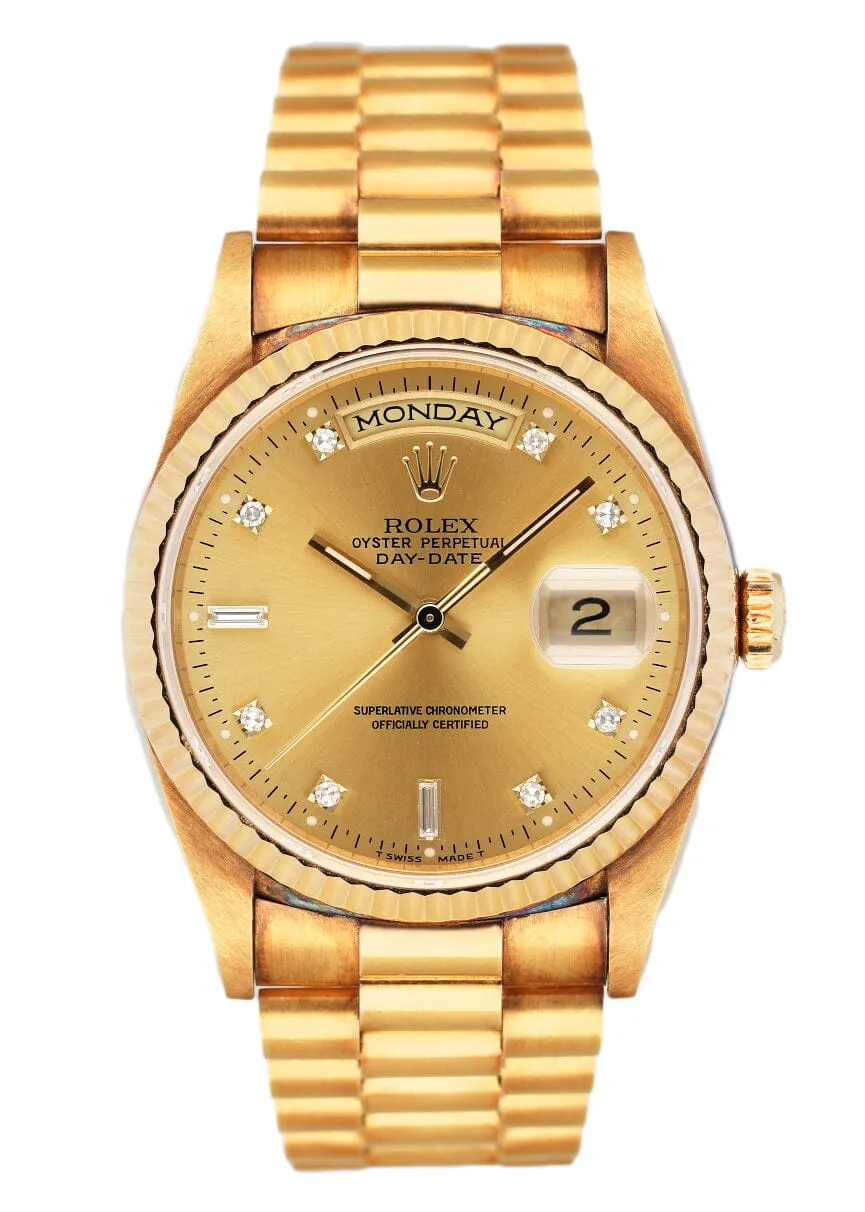 Rolex Day Date 18238 Diamond Dial Mens Watch Box Papers
