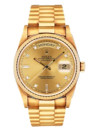 Rolex Day Date 18238 Diamond Dial Mens Watch Box Papers