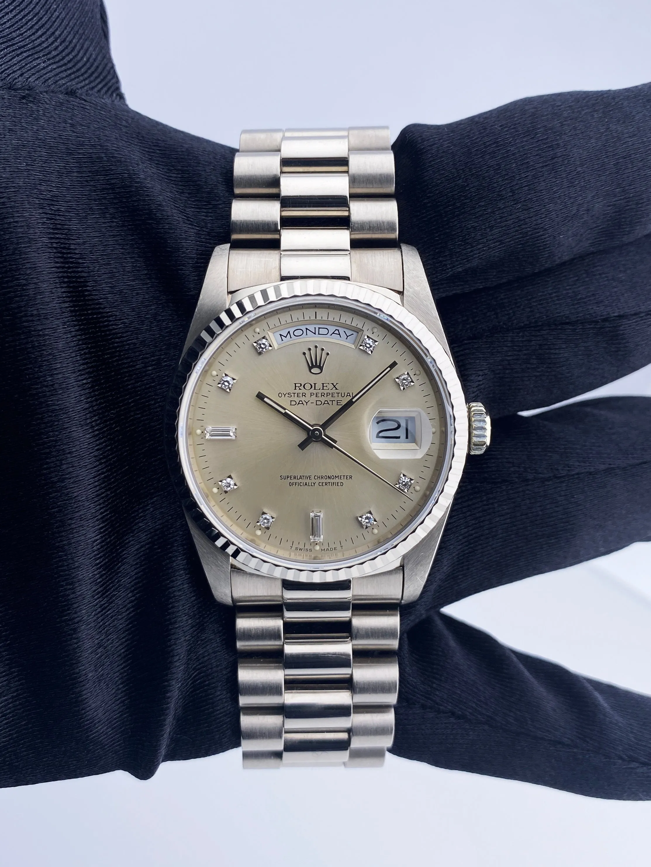 Rolex Day Date 18239 18K White Gold Diamond Dial Mens Watch