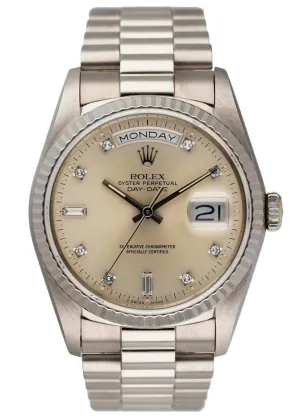 Rolex Day Date 18239 18K White Gold Diamond Dial Mens Watch