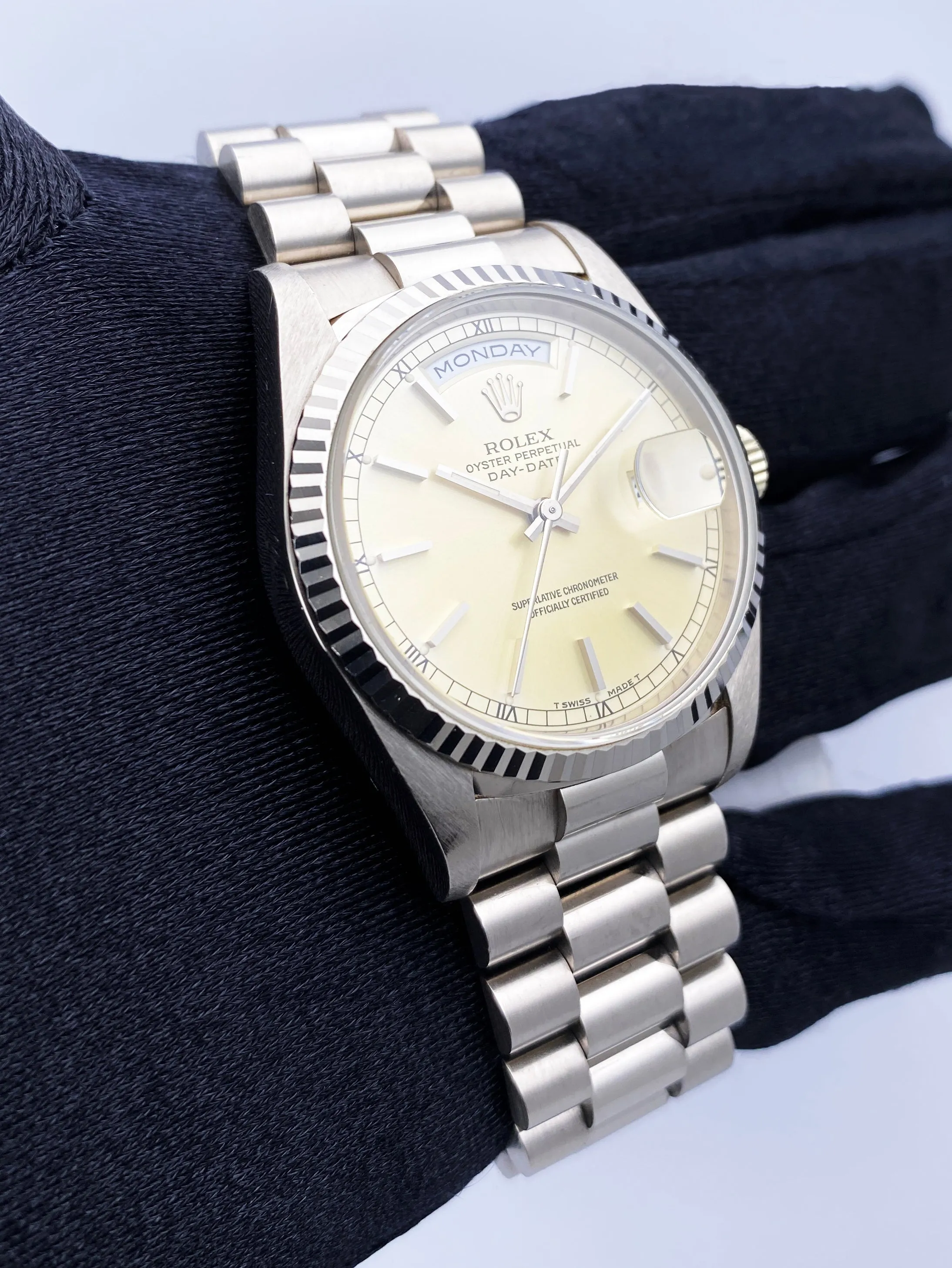 Rolex Day Date 18239 18K White Gold Mens Watch Box Papers