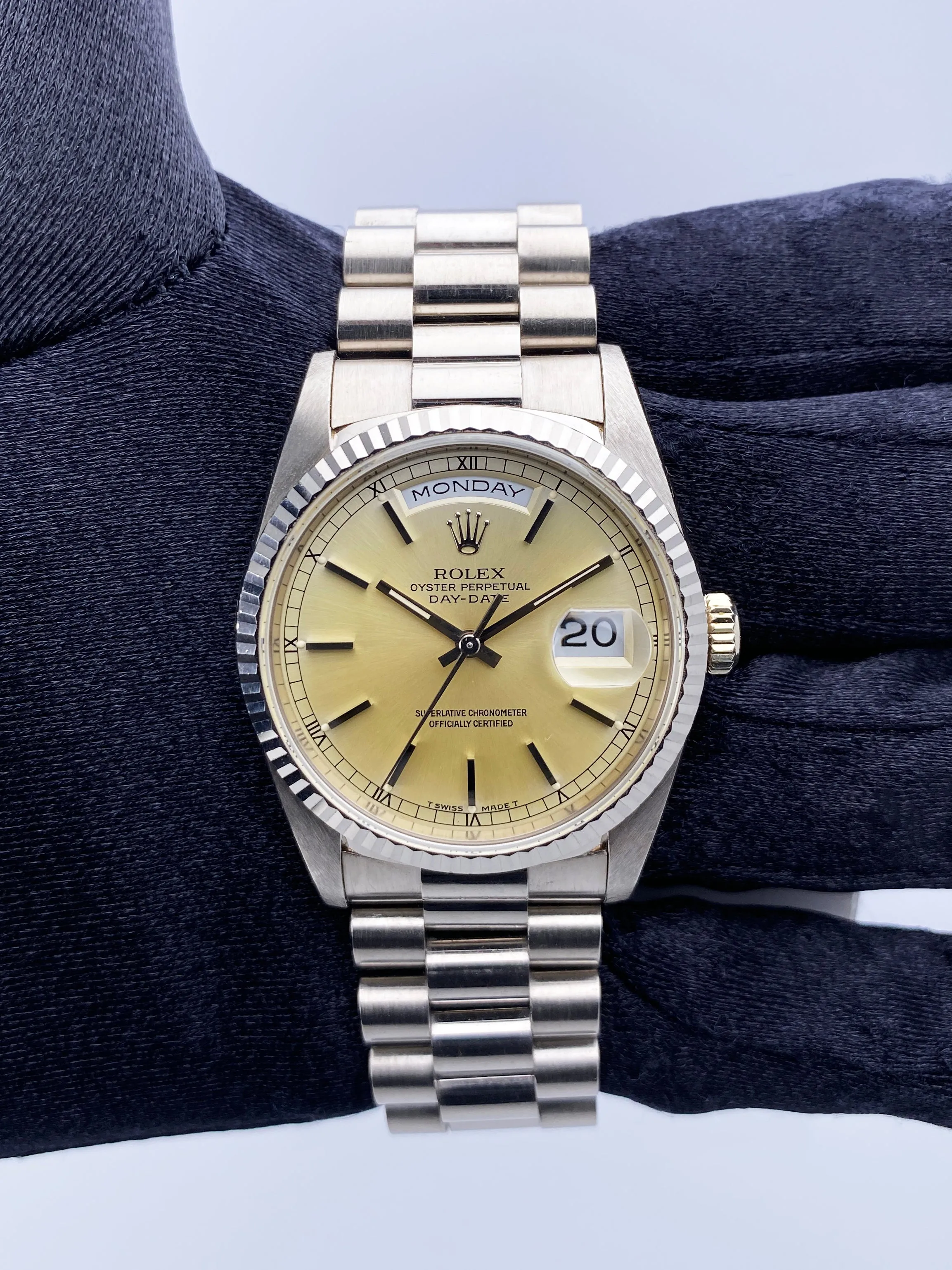 Rolex Day Date 18239 18K White Gold Mens Watch Box Papers