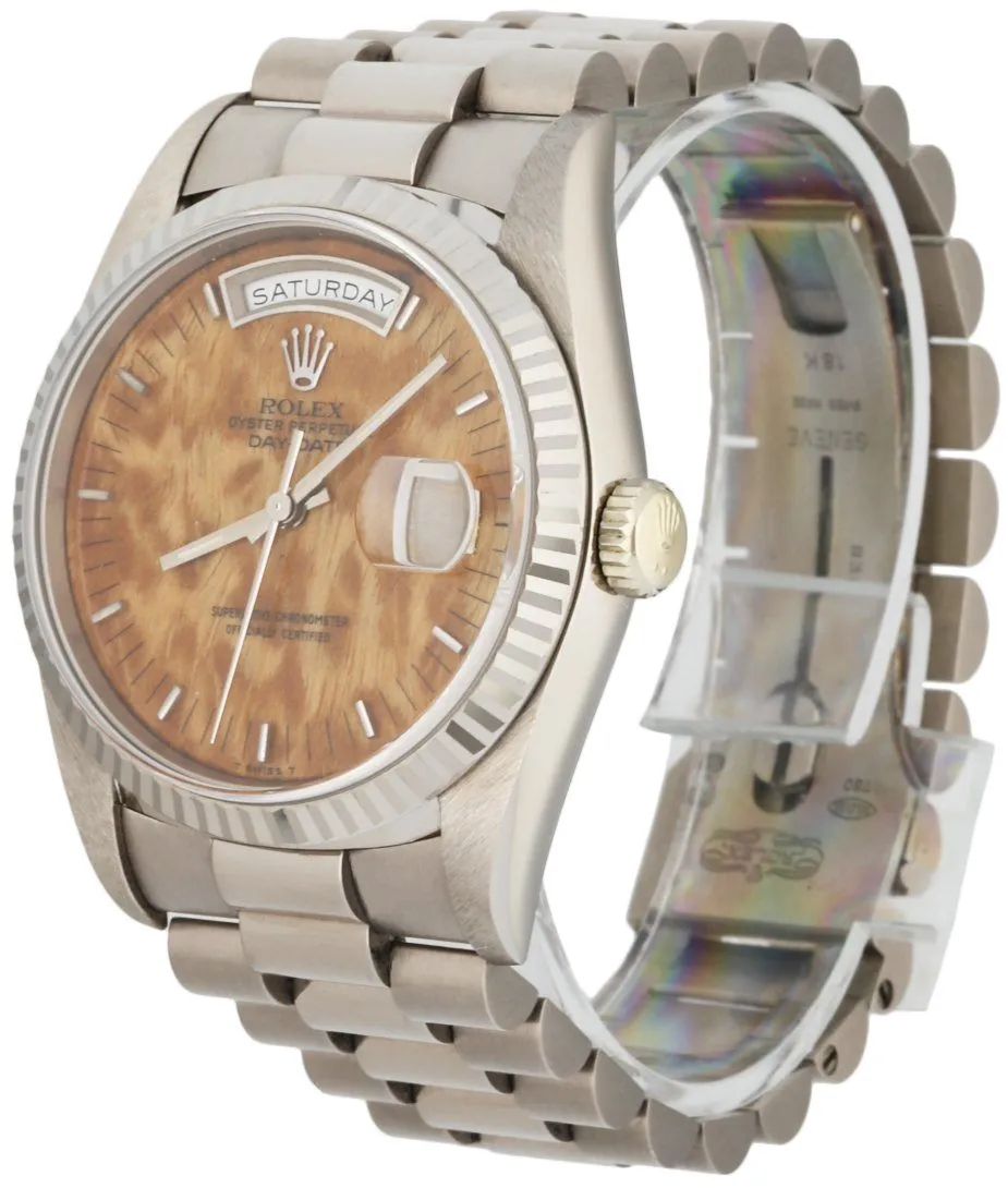 Rolex Day Date 18239 18K White Gold Wood Dial Men's Watch Mint