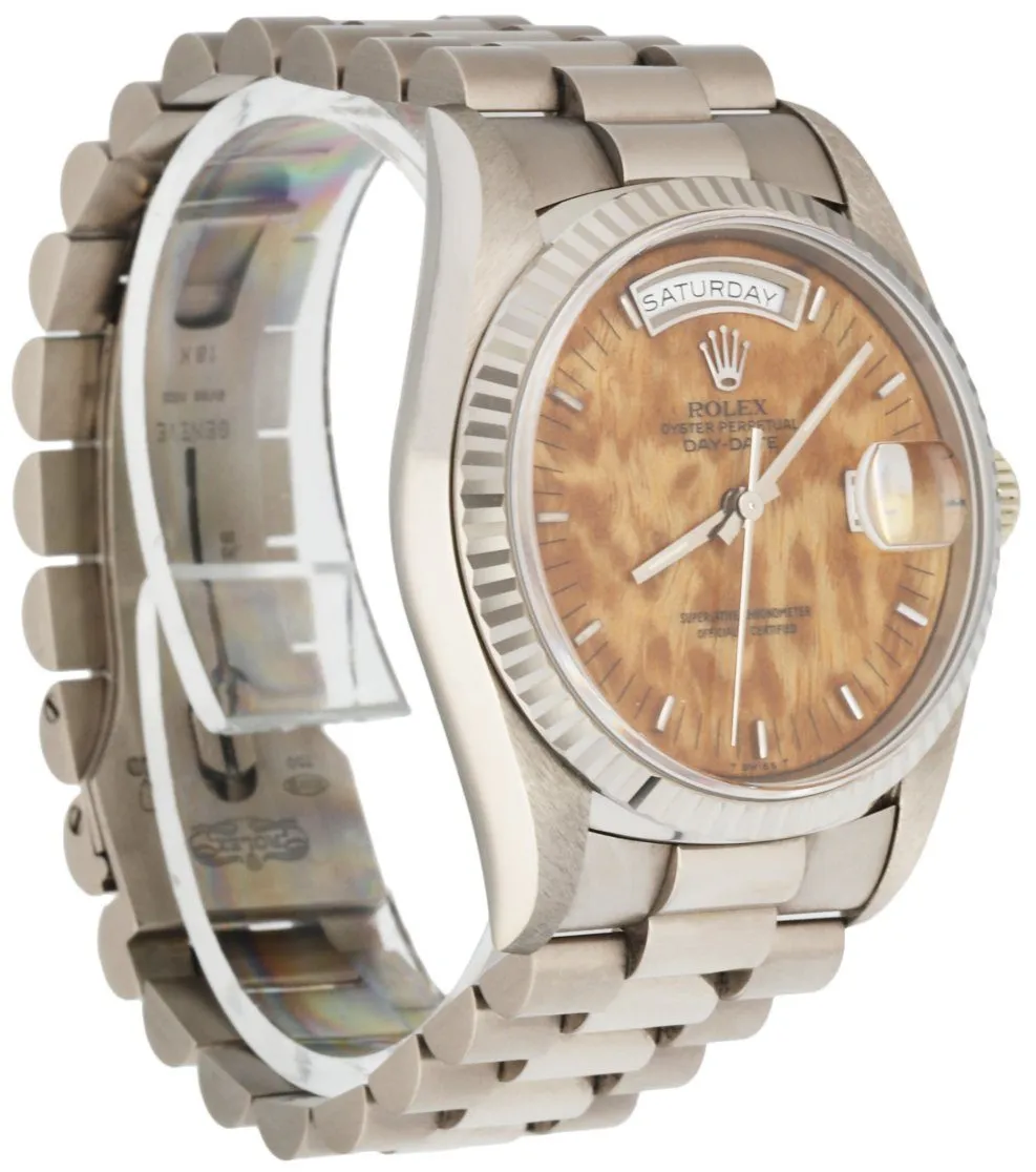 Rolex Day Date 18239 18K White Gold Wood Dial Men's Watch Mint