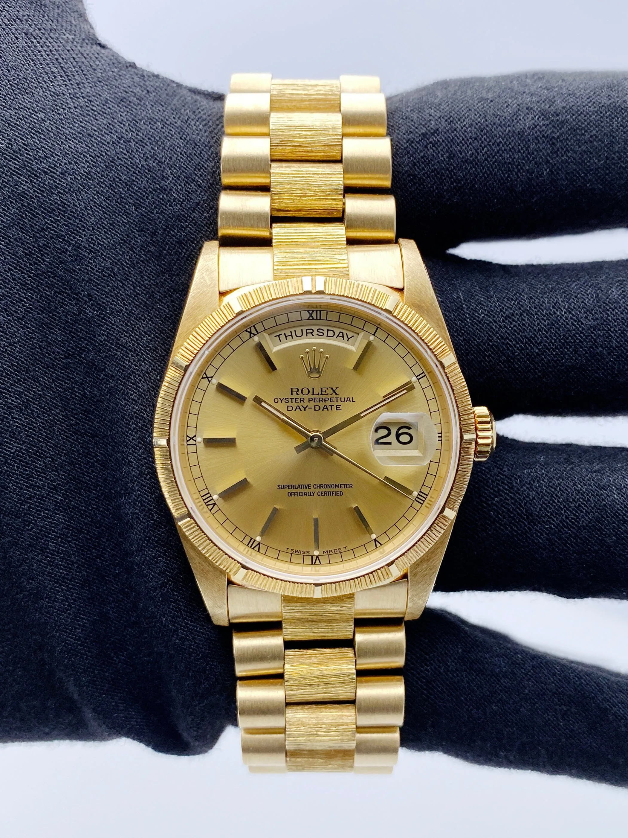 Rolex Day Date 18248 18K Yellow Gold Bark Finish Mens Watch