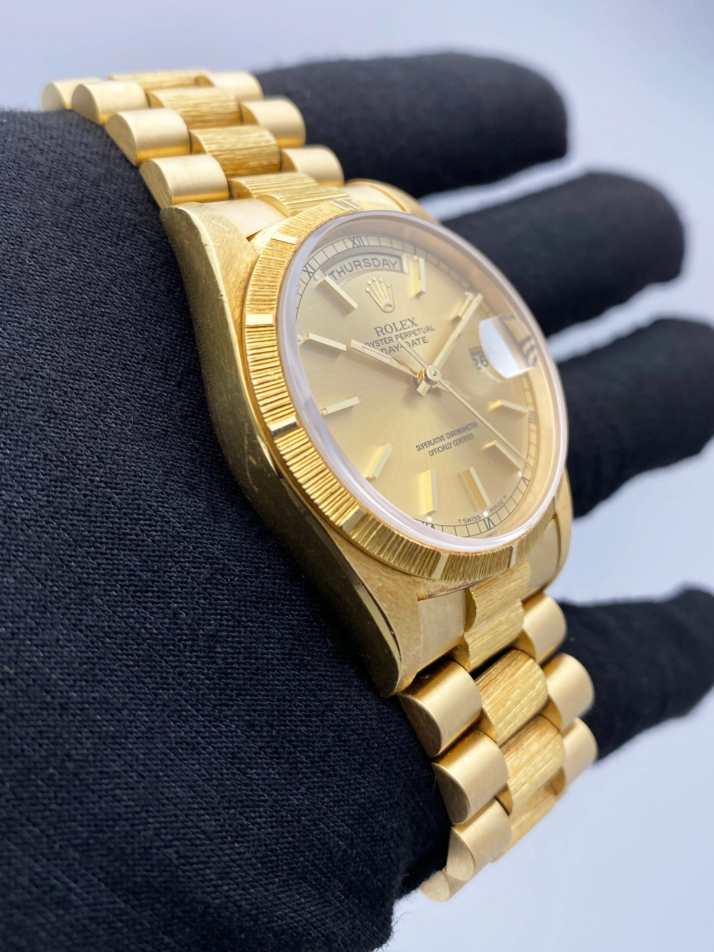 Rolex Day Date 18248 18K Yellow Gold Bark Finish Mens Watch