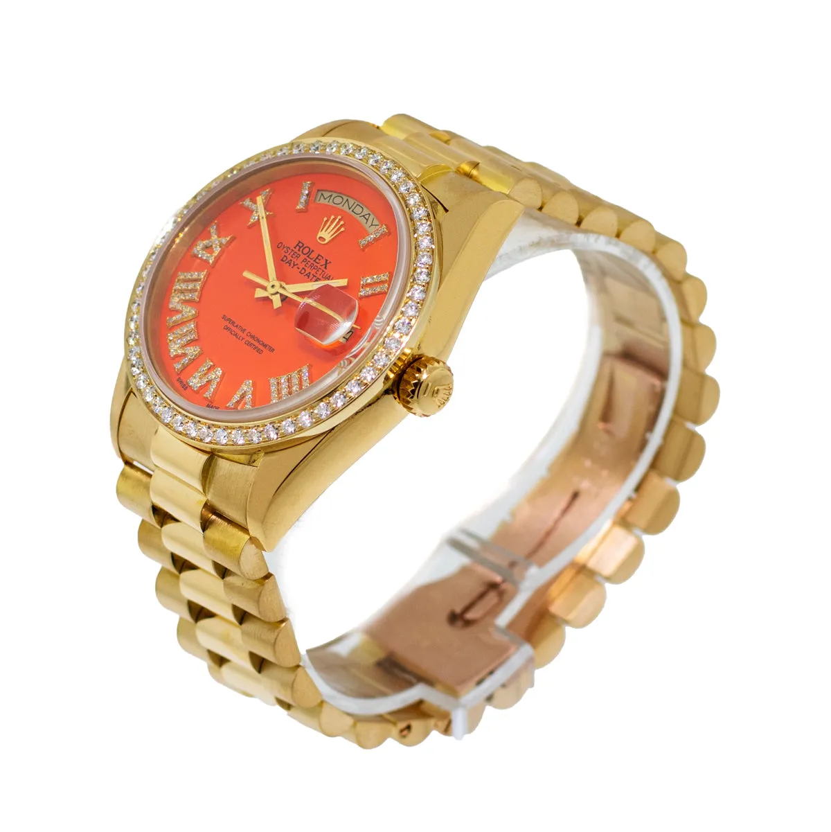 Rolex Day-Date 36mm Yellow Gold Orange Roman Diamond Dial & Bezel 18238