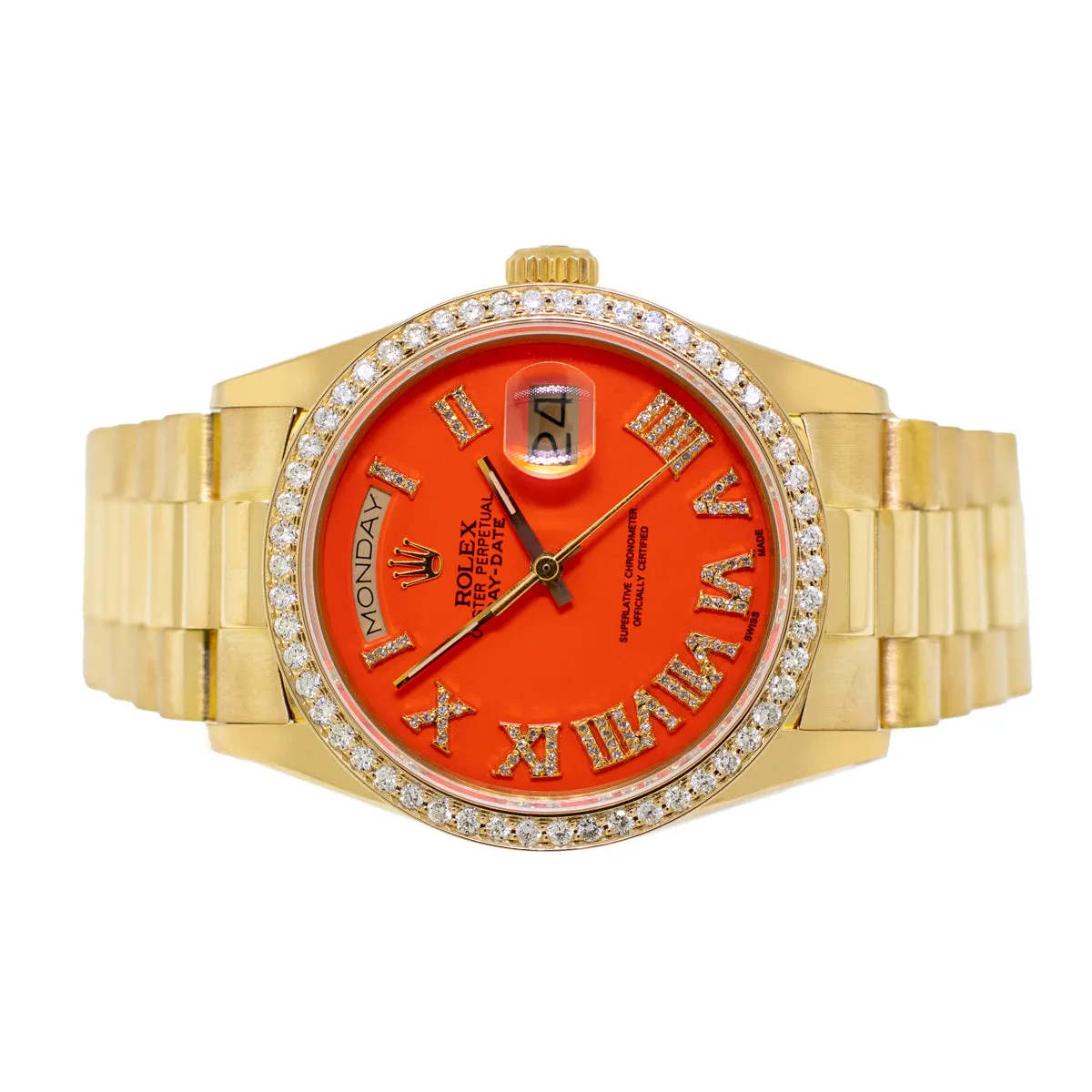 Rolex Day-Date 36mm Yellow Gold Orange Roman Diamond Dial & Bezel 18238