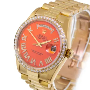 Rolex Day-Date 36mm Yellow Gold Orange Roman Diamond Dial & Bezel 18238
