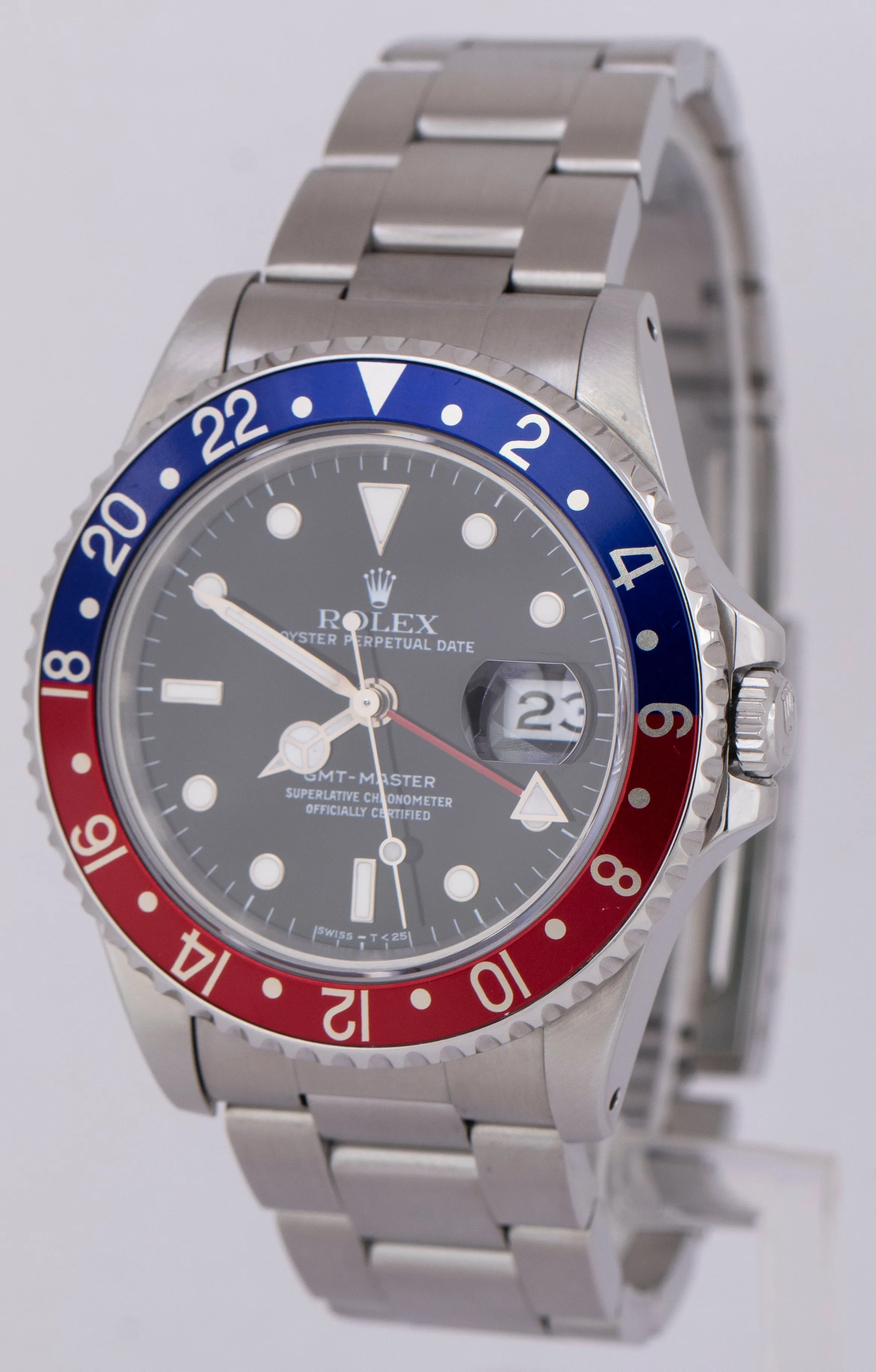 Rolex GMT-Master 40mm PEPSI Black Stainless Steel Blue Red Date Watch 16700