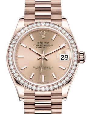 Rolex Lady-Datejust 31 Rose Gold Rose Index Dial & Diamond Bezel President Bracelet 278285RBR