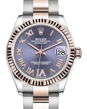 Rolex Lady-Datejust 31 Rose Gold/Steel Aubergine Roman Diamond VI Dial & Fluted Bezel Oyster Bracelet 278271