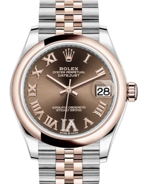 Rolex Lady-Datejust 31 Rose Gold/Steel Chocolate Roman Diamond VI Dial & Smooth Domed Bezel Jubilee Bracelet 278241