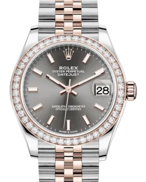 Rolex Lady-Datejust 31 Rose Gold/Steel Rhodium Index Dial & Diamond Bezel Jubilee Bracelet 278381RBR
