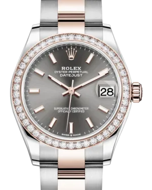 Rolex Lady-Datejust 31 Rose Gold/Steel Rhodium Index Dial & Diamond Bezel Oyster Bracelet 278381RBR